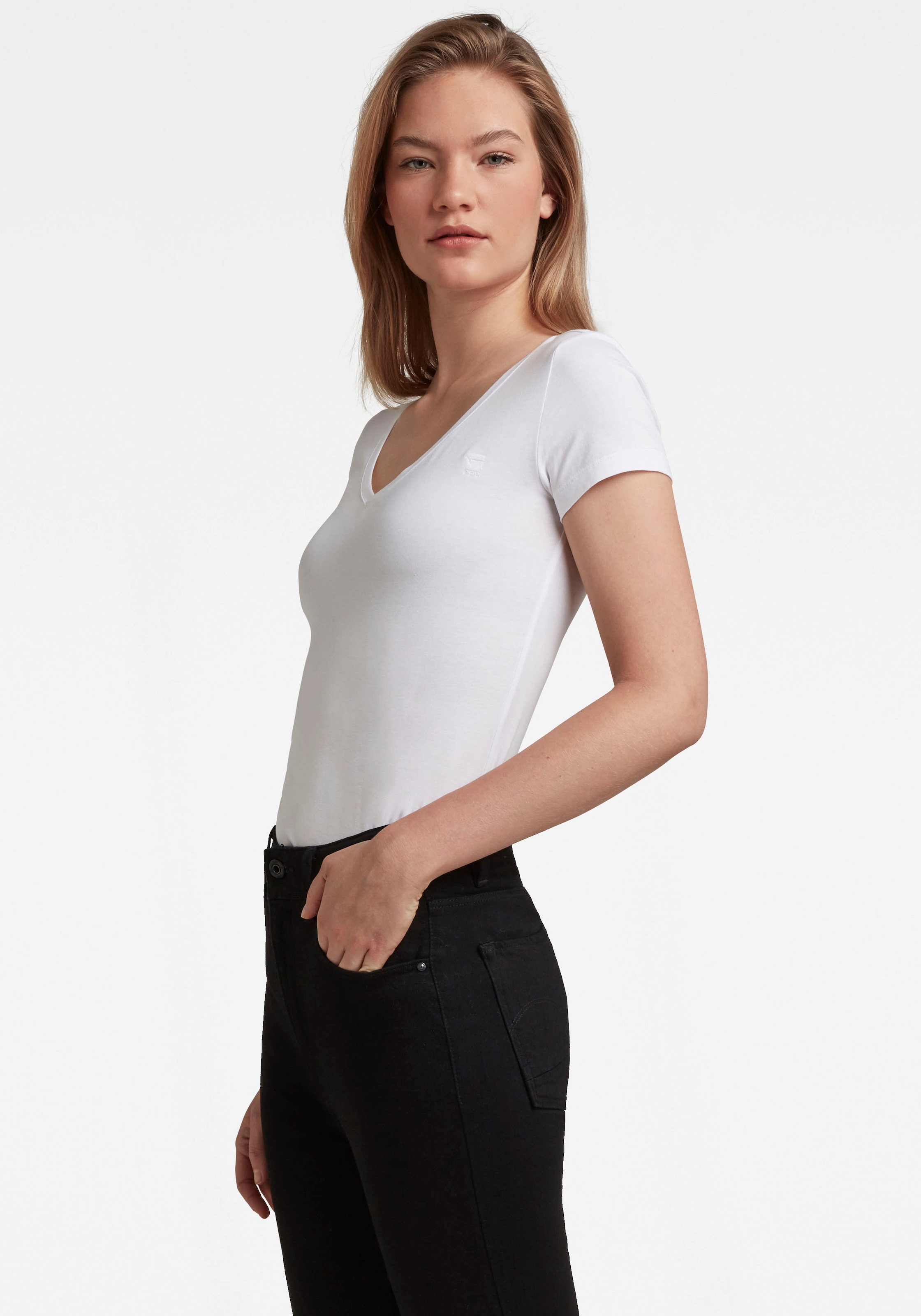 G-STAR V-Shirt »Base v t wmn cap sl«, mit kleinem Logodruck vorne