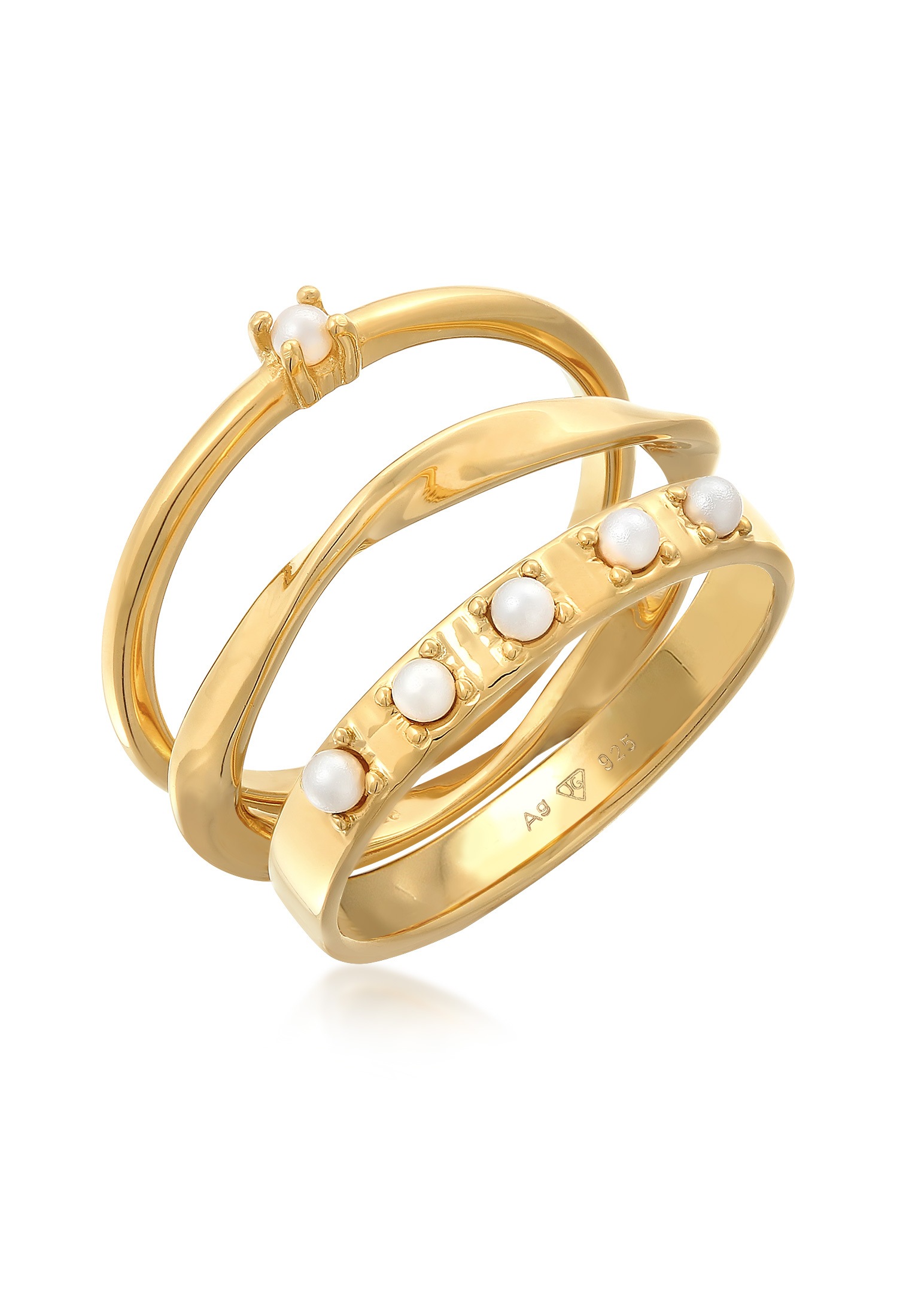 Elli Ring-Set »Ring Synthetische Perlen Stapelring Klassik 3er Set 925 Silber«
