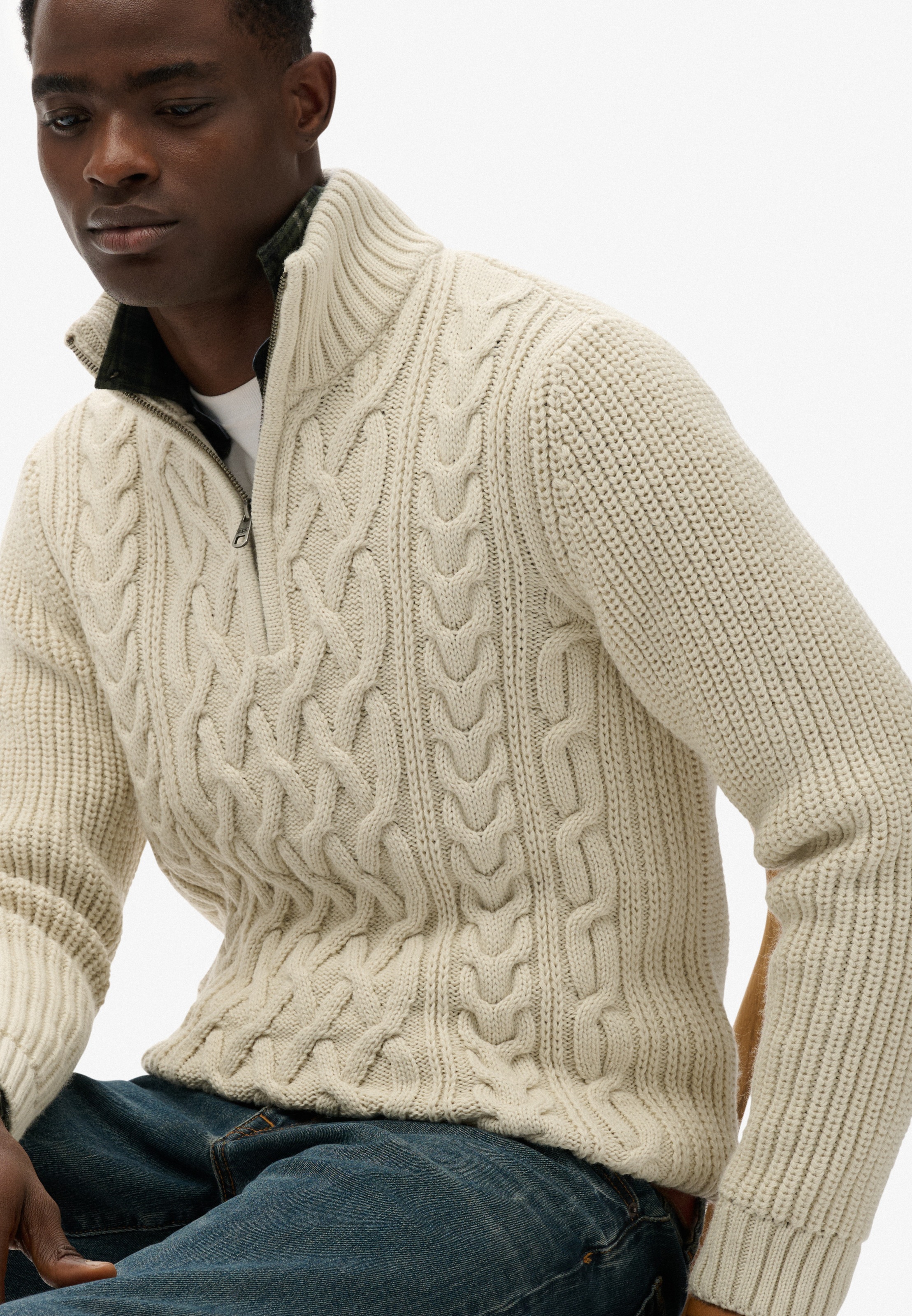 Superdry Strickpullover »JACOB CABLE KNIT HALF ZIP«