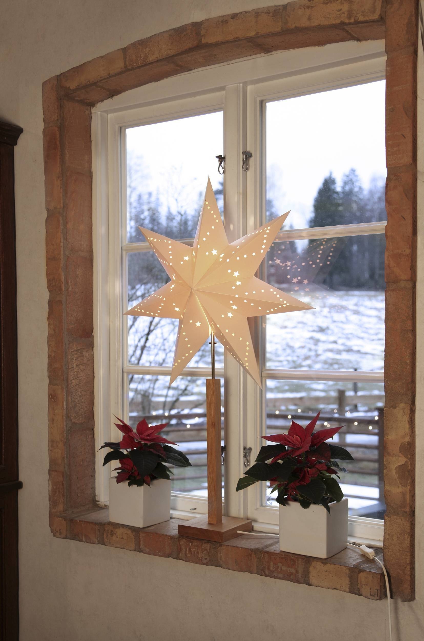 Parforce Traditional Hunting LED Stern »KARO, beleuchtet, aus Papier und Holz, Höhe ca. 100 cm, Ø Schirm 60 cm«, 1 flammig, Leuchtmittel E14 | ohne Leuchtmittel, Tischlampe, Weihnachtsstern, Deko-Stern, 7-zackig, Weihnachtsdeko