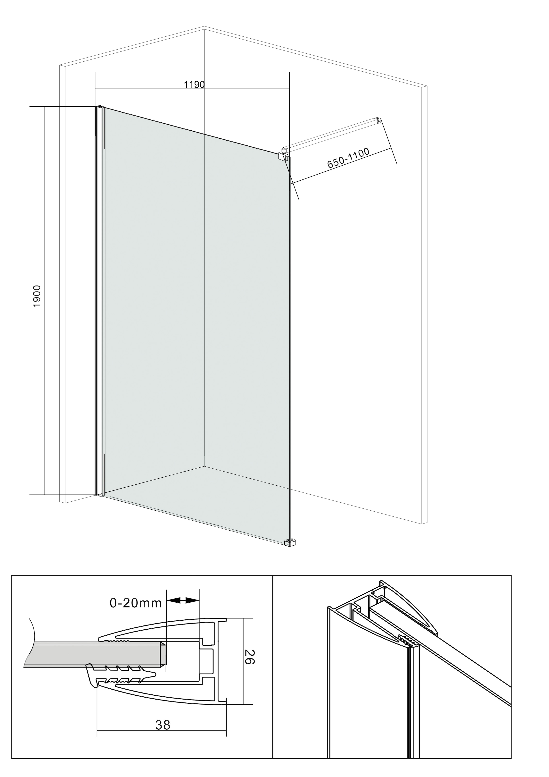 welltime Duschwand »Duschabtrennung«, Duschabtrennung in 4 verschiedenen Breiten (80-120cm), Walk-In