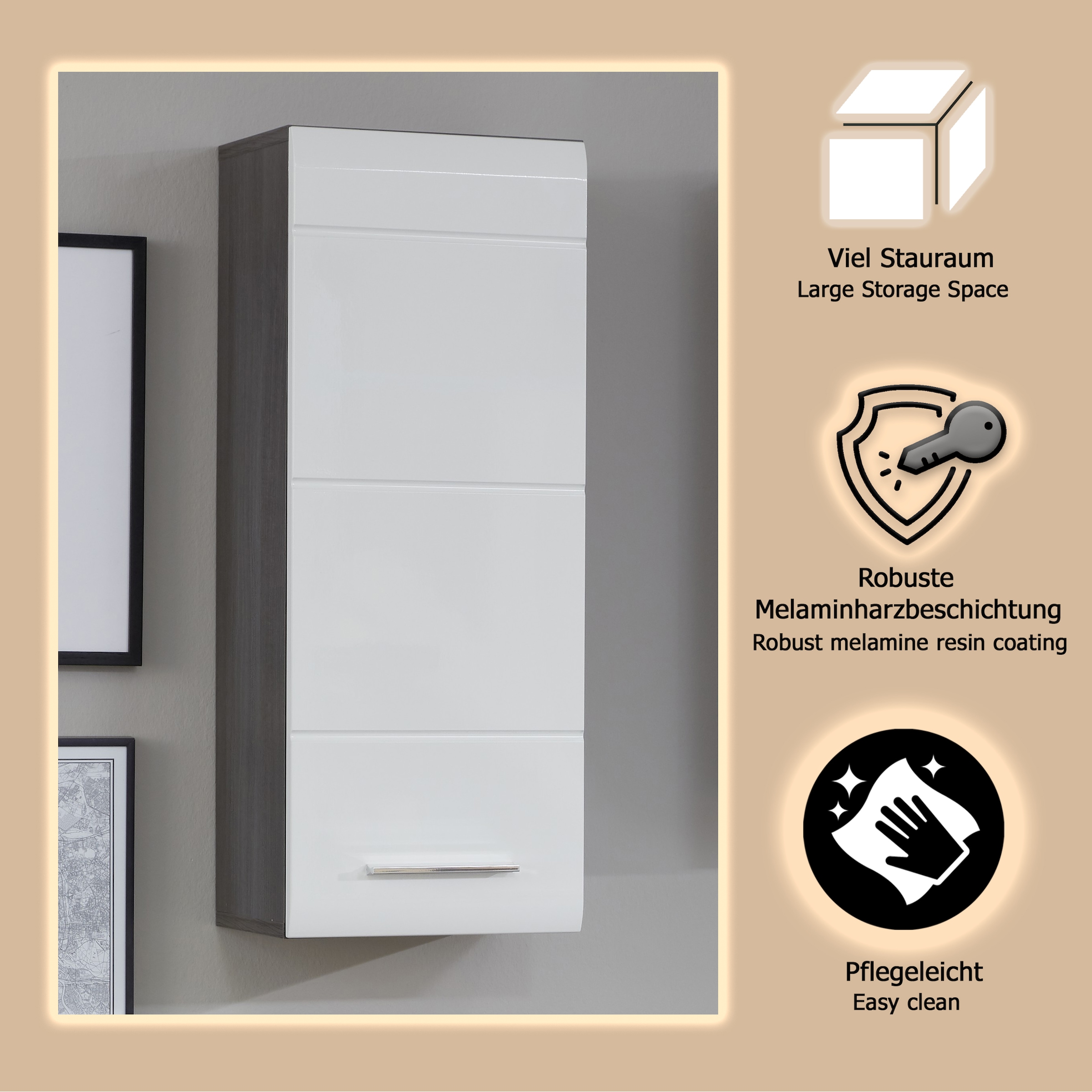 welltime Hängeschrank »Sovana«, Badezimmerschrank mit 2 Fächern in Weiß - (B/T/H) 30/24/77 cm