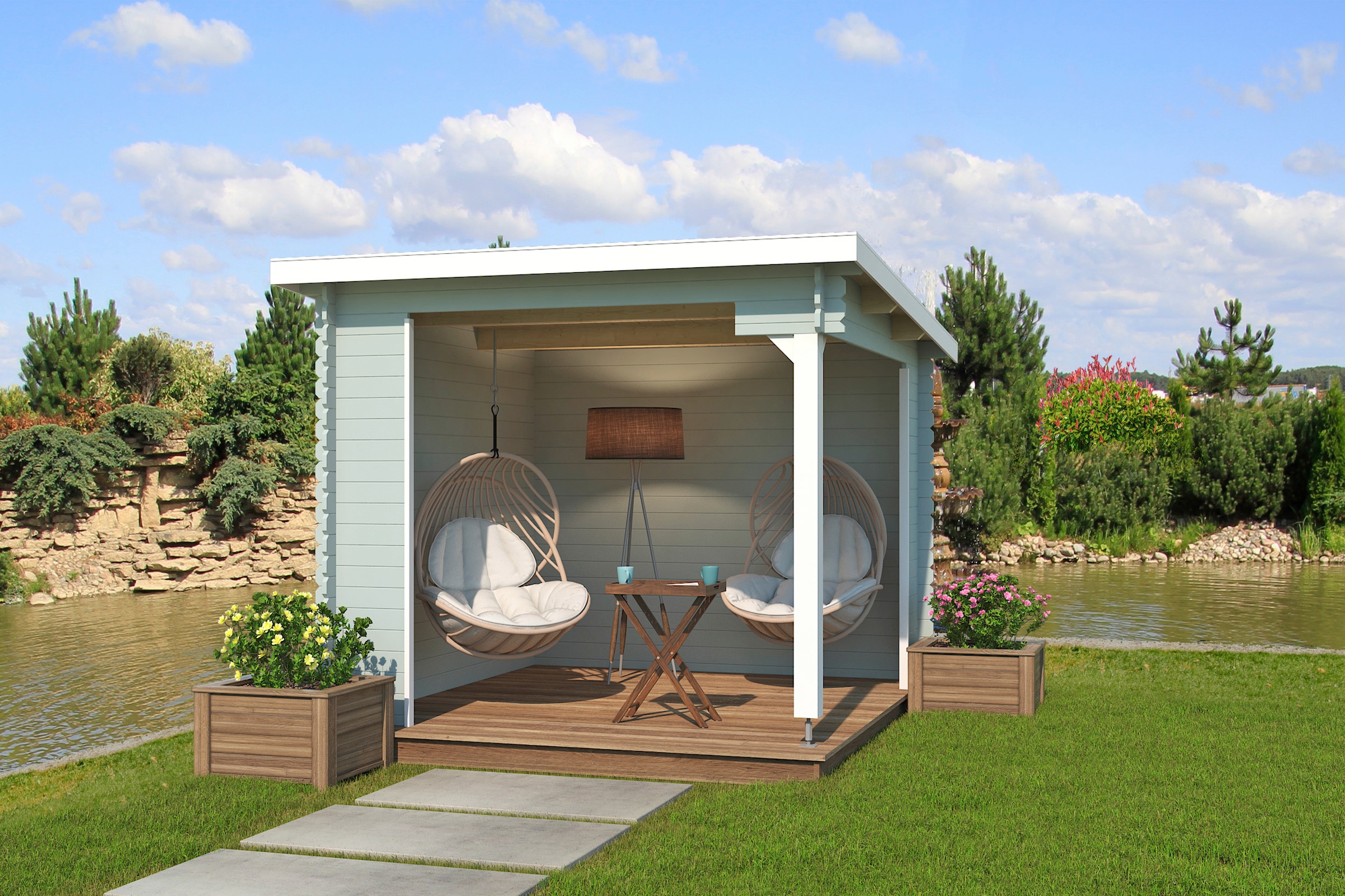 LASITA MAJA Gartenhaus »Unterstand/Lounge Buffalo 275«, Unterstand / Lounge 28mm, Fundamentmass 2750x2750, Gletschergrün