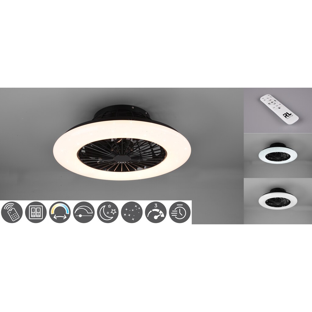 TRIO Leuchten LED Deckenleuchte »Stralsund«, mit Ventilator, Fernbedienung, integrierter Dimmer und Nachtlicht. Leuchte und Ventilator getrennt schaltbar