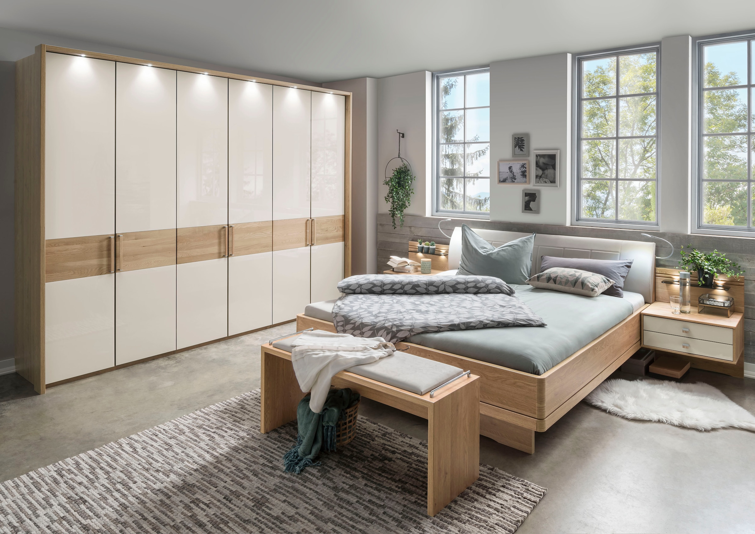 WIEMANN Bett »Kiruna, Bettgestell, Bettrahmen, Eiche Nachbildung, Polsterkopfteil«, (4-fache Liegehöhenverstellung, MADE IN GERMANY), Polsterkopfteil aus Kunstleder, verschiedene Größen, in Komforthöhe