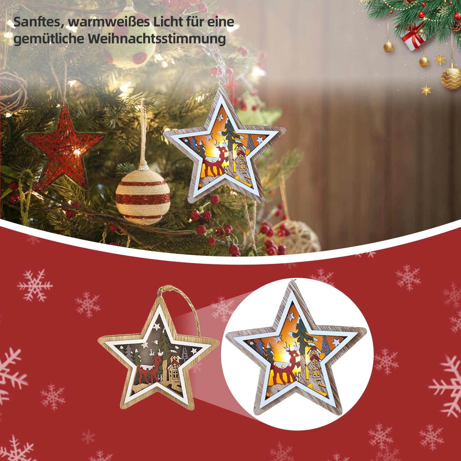 SHX Dekoobjekt »Weihnachts-Hängelicht«, LED-Licht, liebevoll gestaltetes Motiv