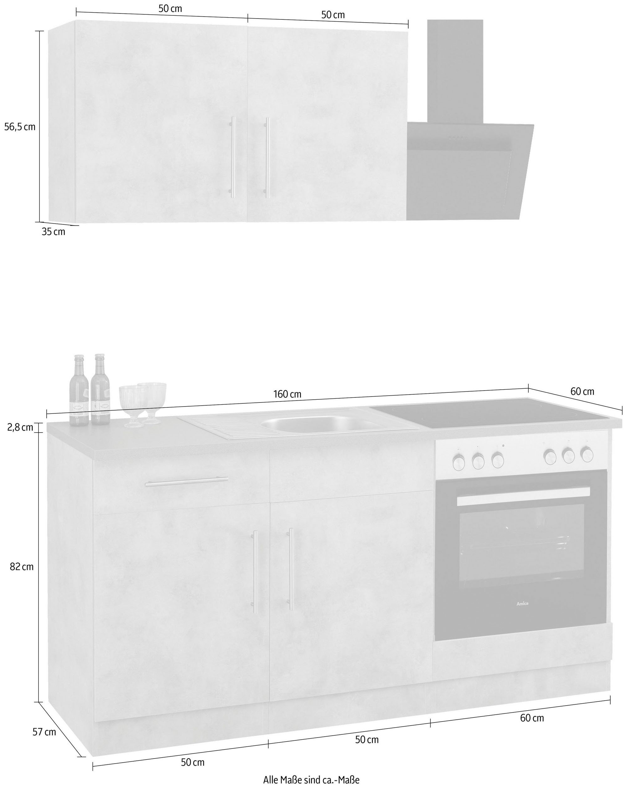 Breite OTTO Küche wiho im Shop »Cali«, Küchen Online 160 cm E-Geräten, mit wahlweise