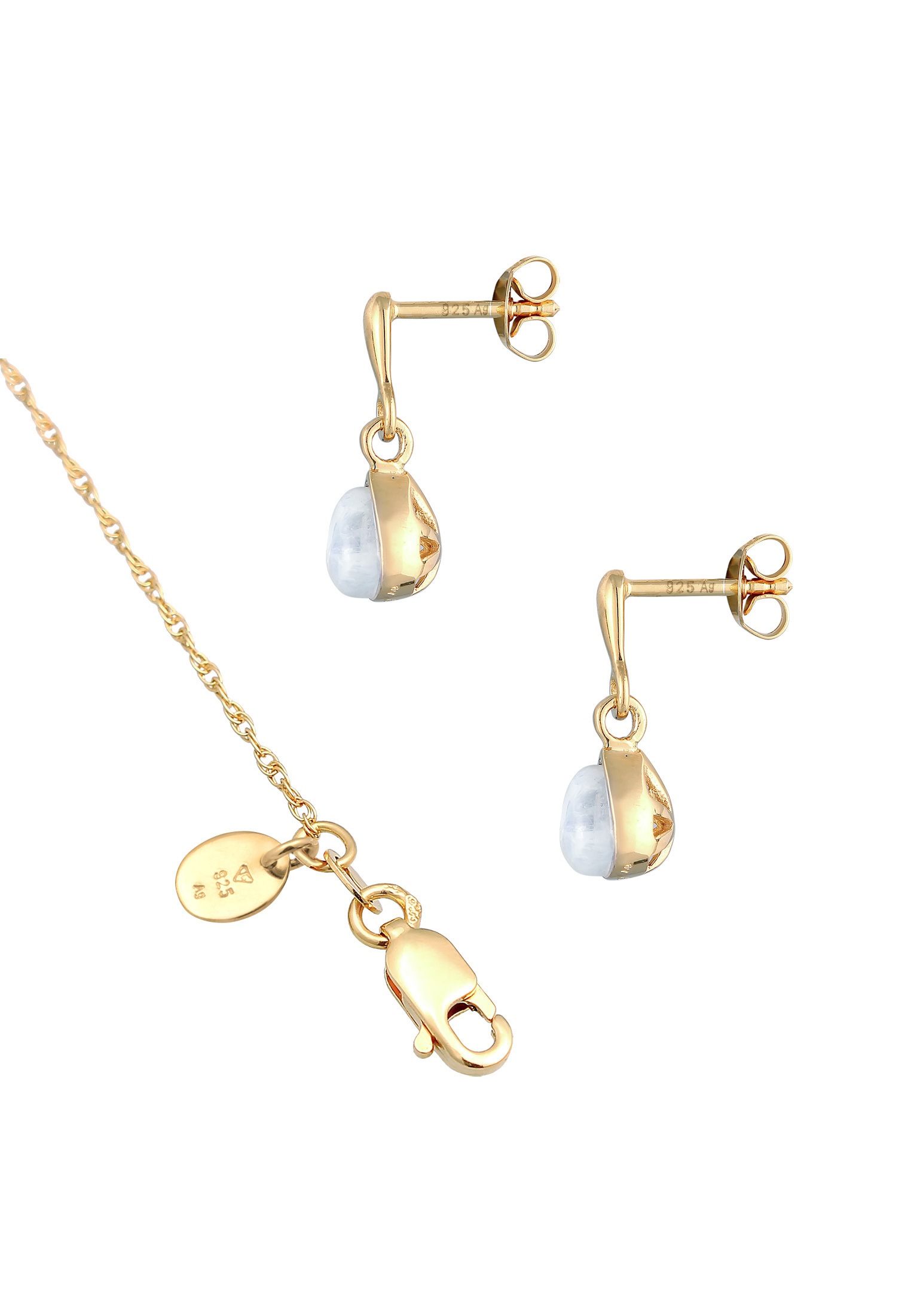 Elli Premium Ohrring und Ketten Set »Schmuckset Mondstein Tropfen Kette Ohrhänger 925 Silber«