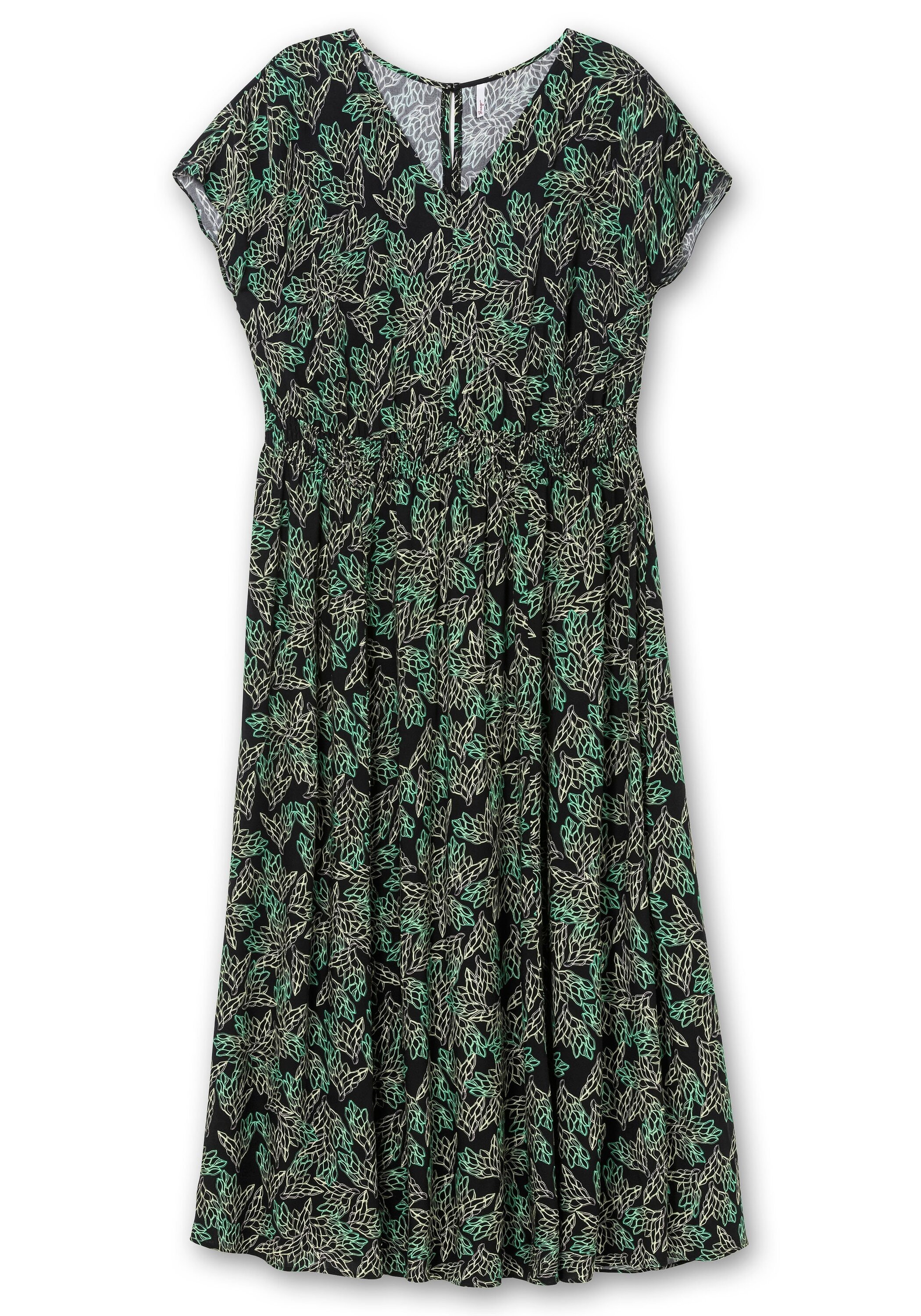 Sheego Maxikleid »Maxikleid mit Alloverdruck und gesmokter Taille«