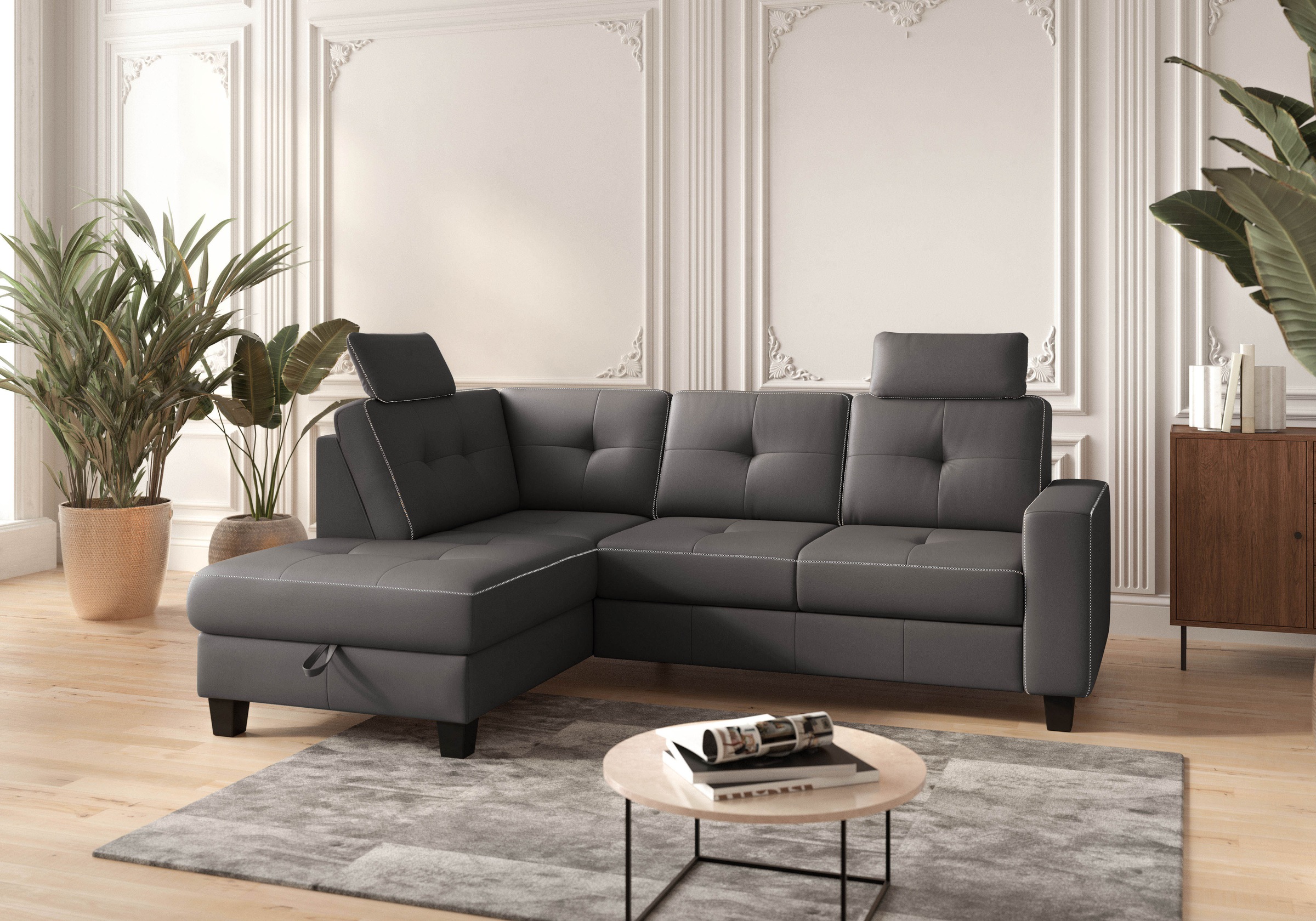 Places of Style Ecksofa »Varese«, wahlweise mit Bettfunktion und Bettkasten