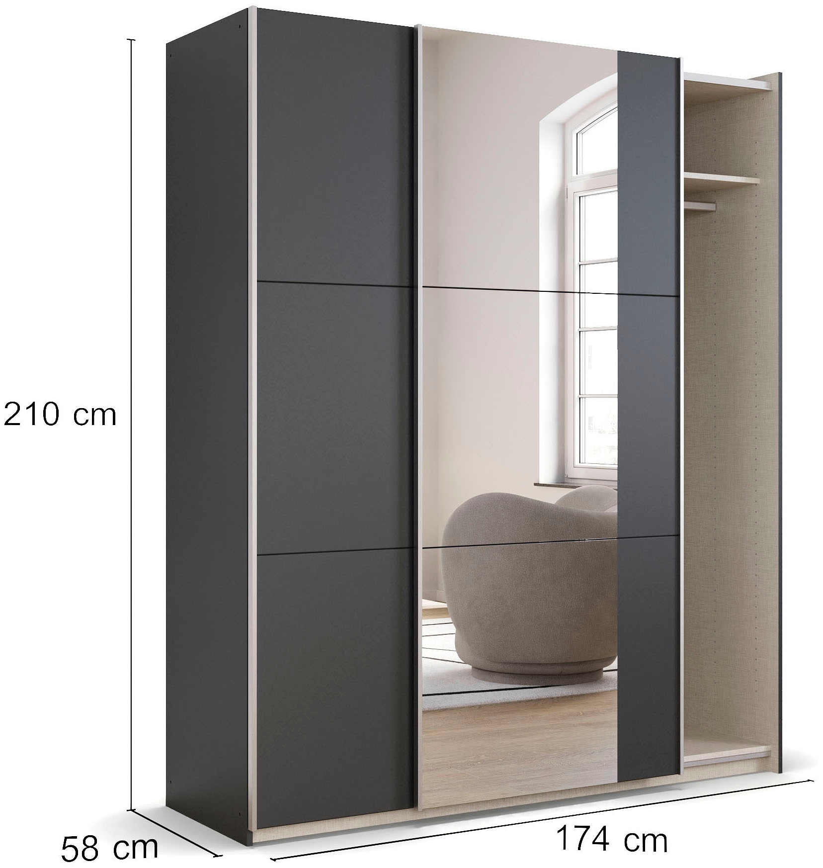 rauch Schwebetürenschrank »Kleiderschrank Drehtürenschrank Schrank Garderobe KRONACH TOPSELLER«, mit Spiegel und viel Stauraum, Metallgriffleisten, MADE IN GERMANY