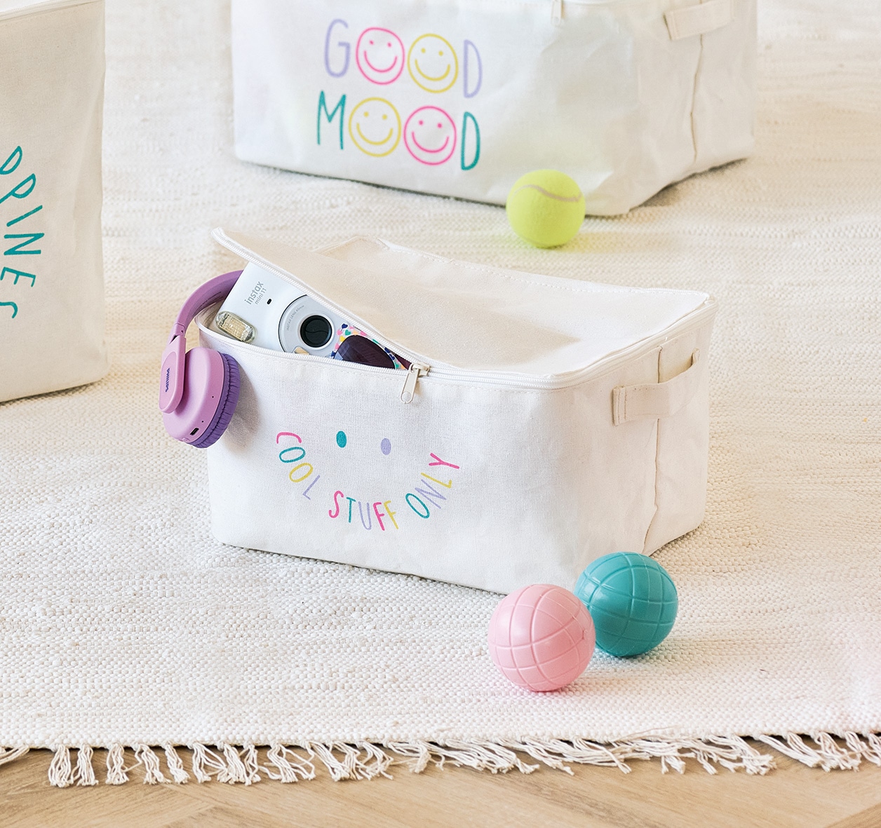 Zeller Present Aufbewahrungsbox »Aufbewahrungsbox, Polyester/Baumwolle, creme« mit Reißverschluss "Cool Stuff", 2er Set, ca. 30x24x15 cm