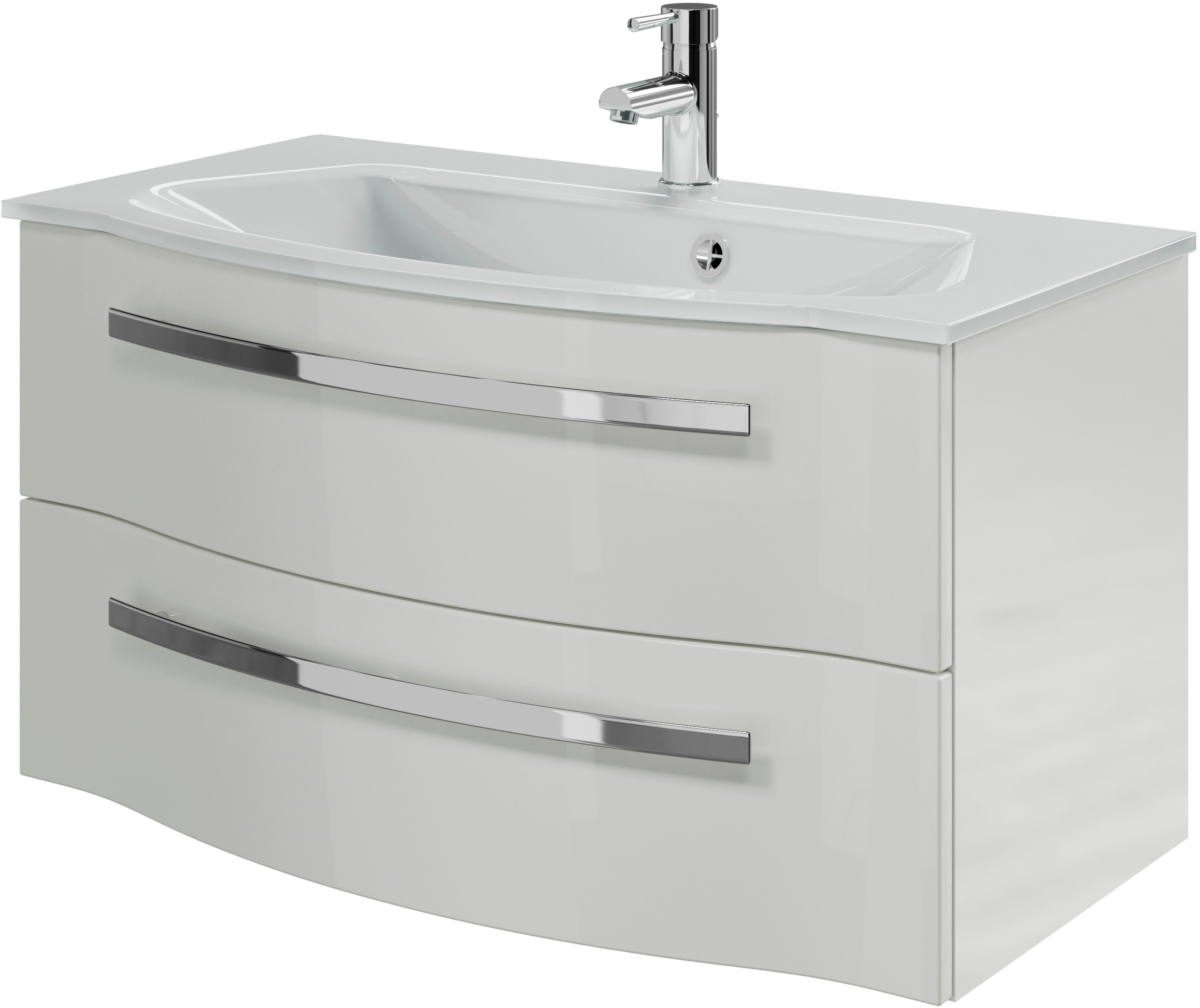 Saphir Badmöbel-Set »Serie 4005, vormontiert, Glaswaschbecken, Spiegelschrank«, (Set, 5 St.), Badezimmer-Set mit Unterschrank, Midischrank, inkl. Türdämpfer