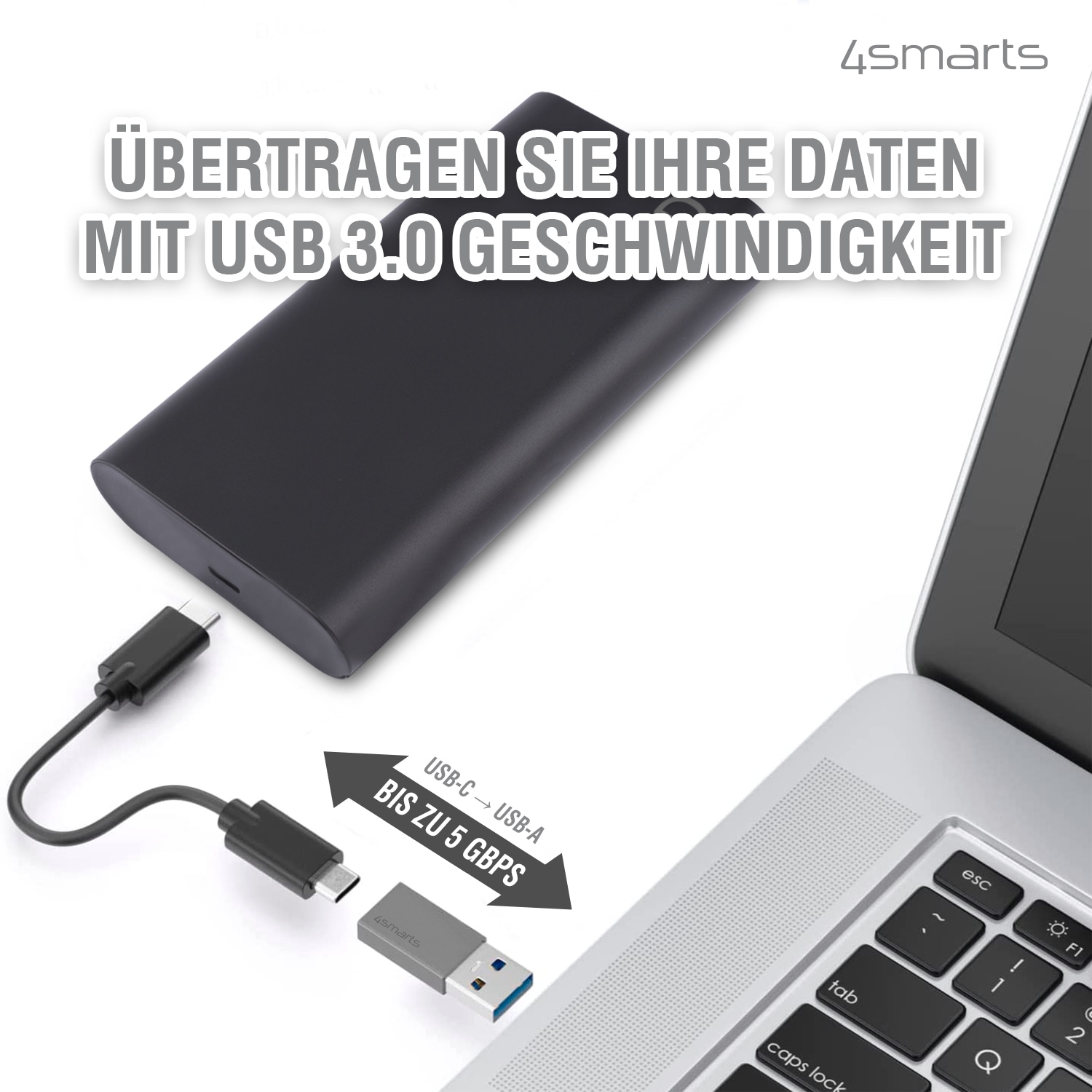 4smarts USB-Kabel »Passiver Adapter USB-A 3.0 auf USB-C - 2er Set«, USB 3.0 Typ A, USB, 10 cm