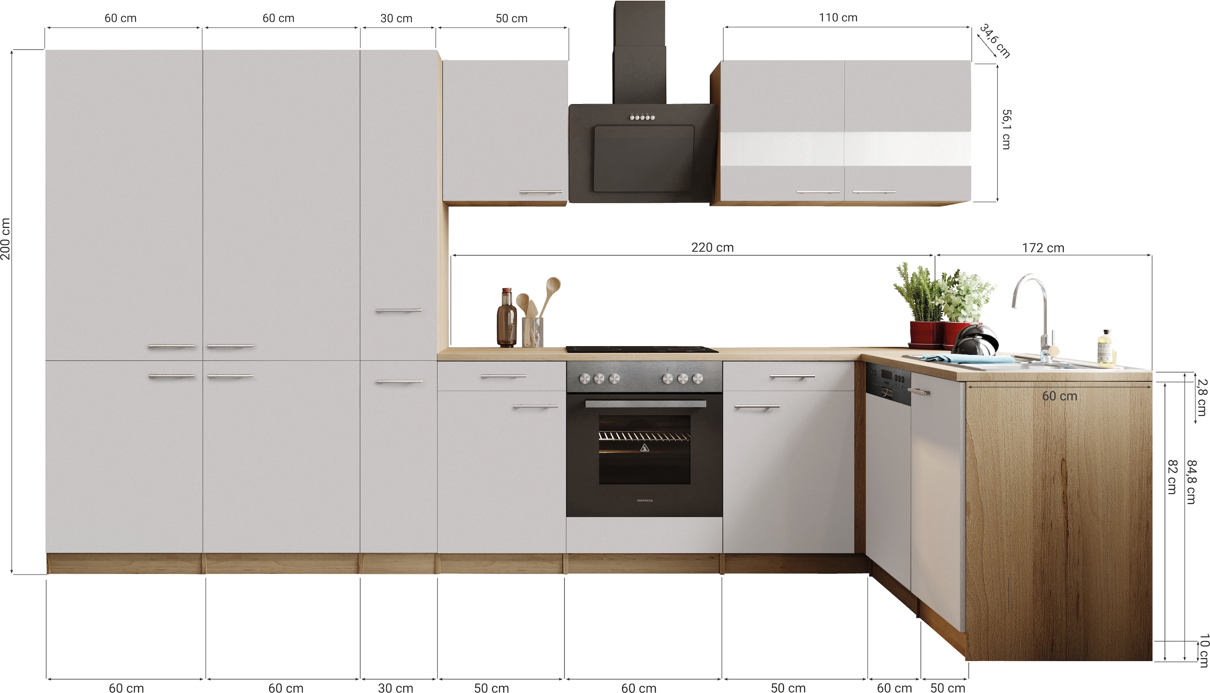 RESPEKTA Winkelküche »Merle« Winkelküche Merle, Breite 340 cm, Soft Close, French-Door-Design