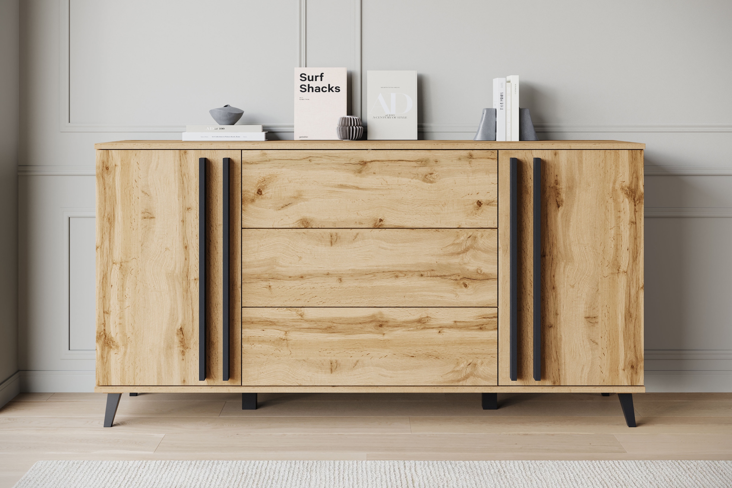 Home affaire Sideboard »Helsinki, Kommode mit 2 Türen und 3 Schubladen, Breite 150 cm« 1 Stk. tlg. Push-to-Open-Schubladen, höhenverstellbare Einlegeböden