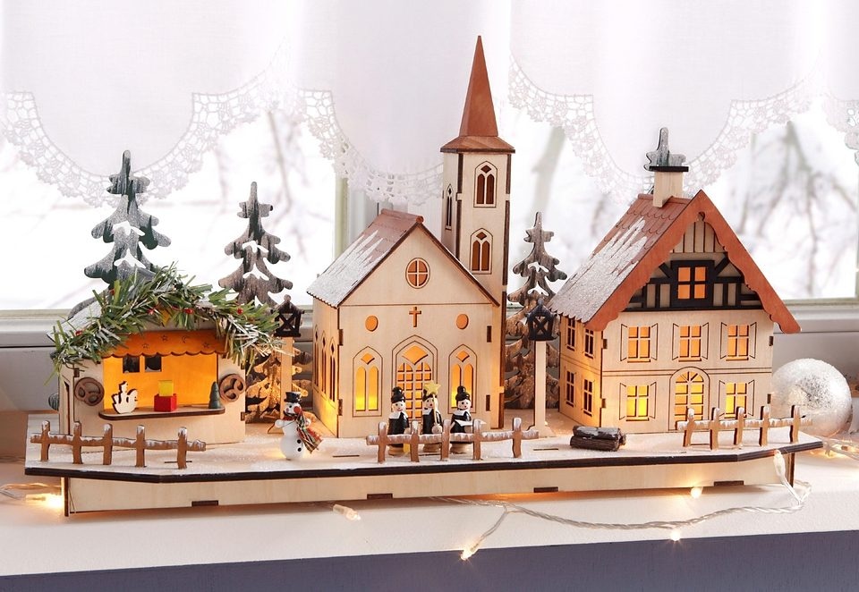 Home affaire 50 cm online idyllischer Winterlandschaft«, LED-Beleuchtung, Holz, bei ca. Breite Weihnachtsdorf aus Weihnachtsdeko »mit OTTO mit
