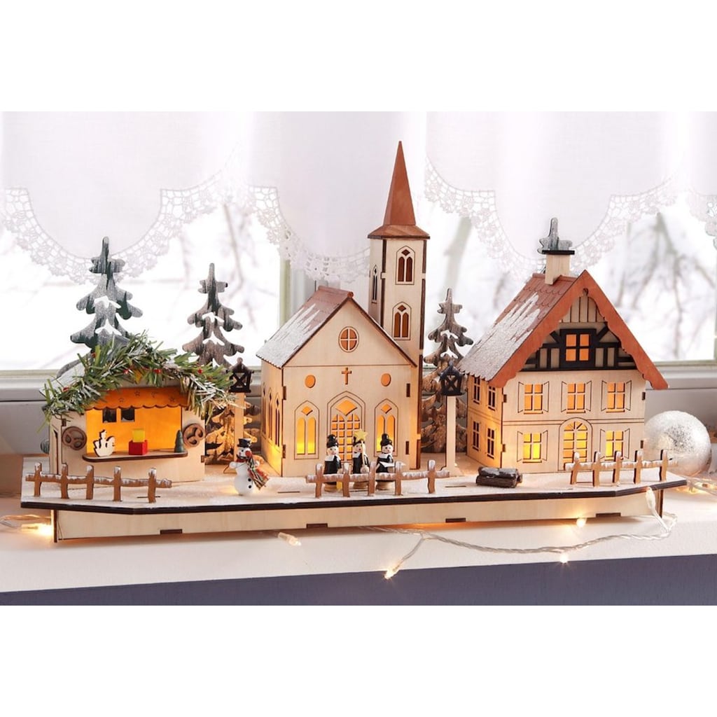 Home affaire Weihnachtsdorf »Weihnachtsdeko«, aus Holz, mit LED-Beleuchtung