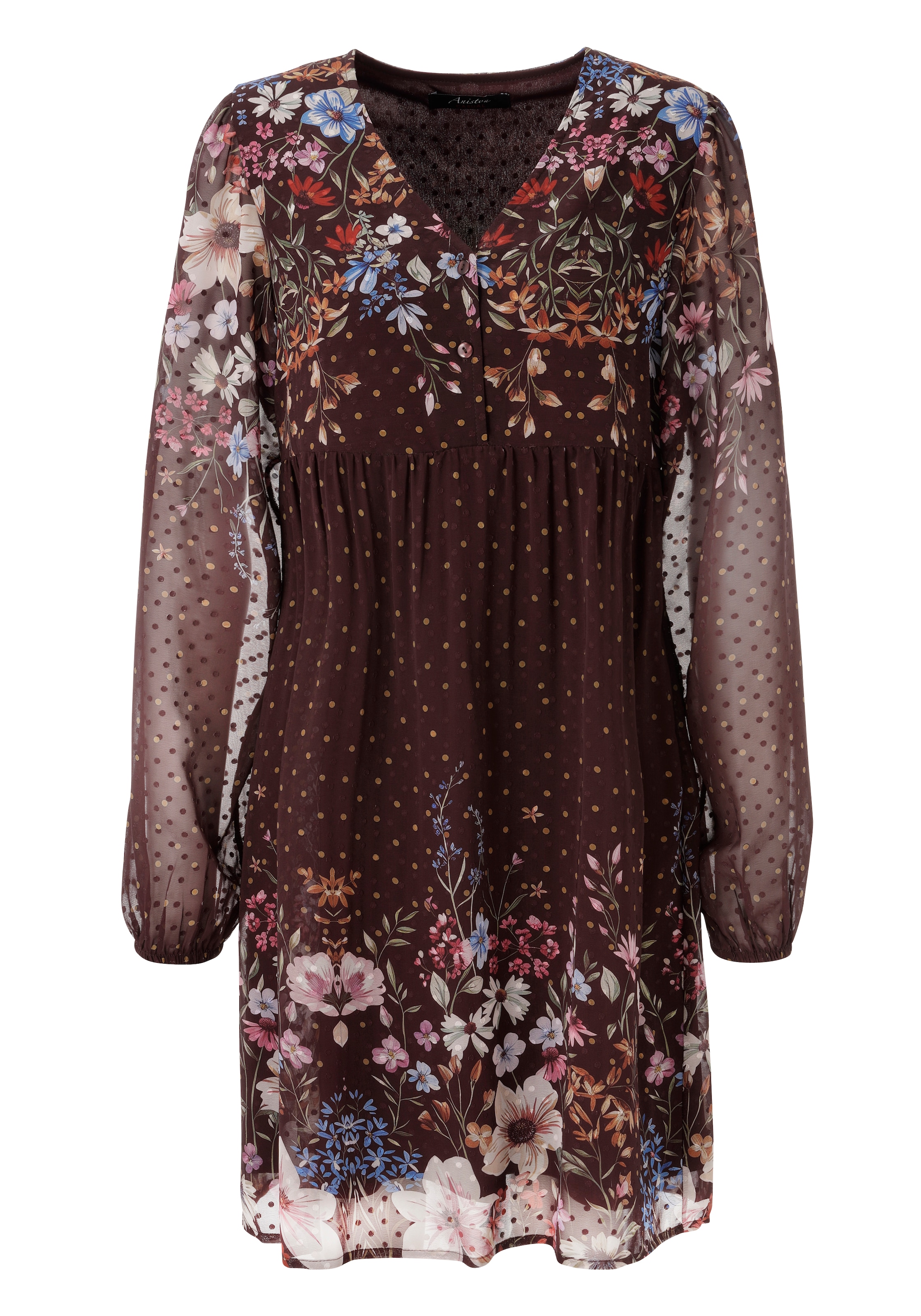 Aniston CASUAL Tunikakleid mit farbenfrohen Blumendruck und Punkten - NEUE KOLLEKTION