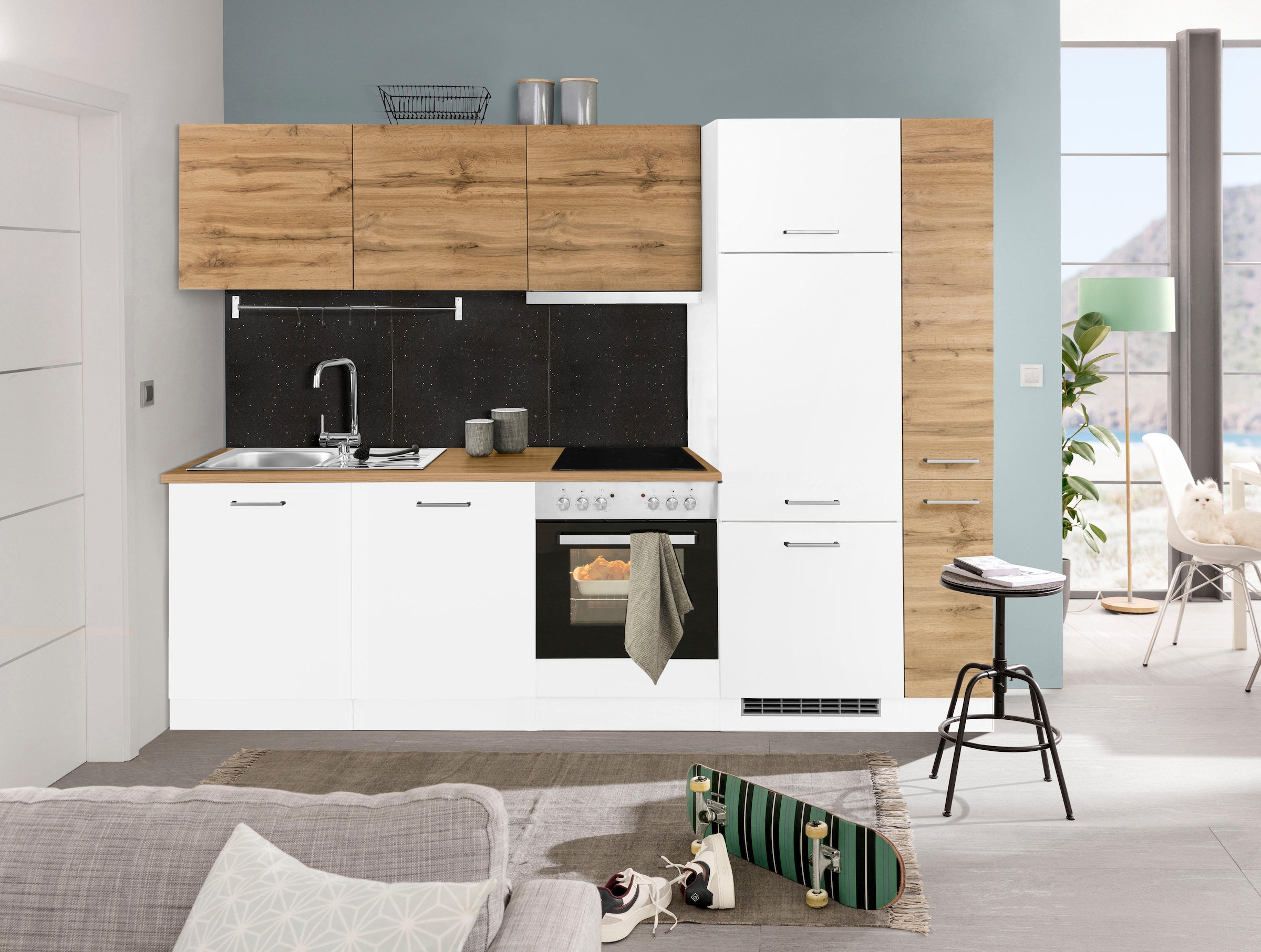 KOCHSTATION Küchenzeile »KS-Kehl«, mit E-Geräten, Breite 270 cm, inkl. Kühlschrank