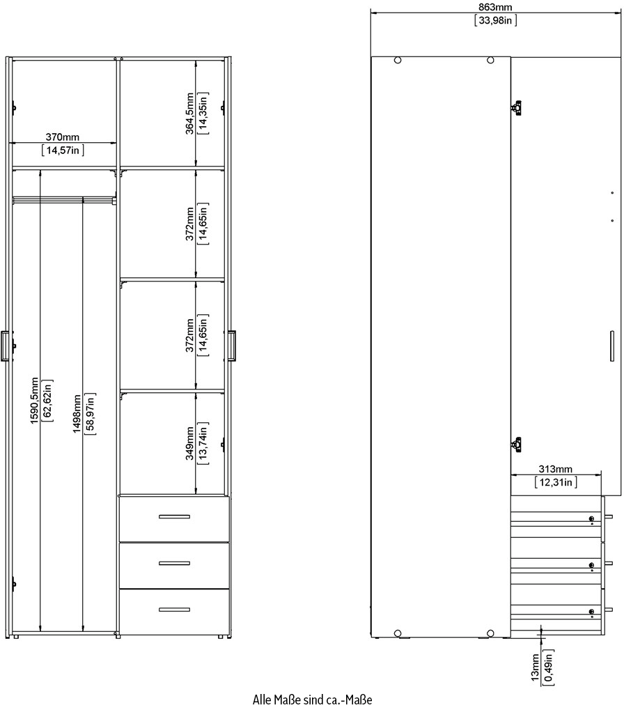 Home affaire Kleiderschrank, Mit viel Stauraum, graue Stangengriffe, Gr. ca. 200,4 x 77,6 x 49,5 cm