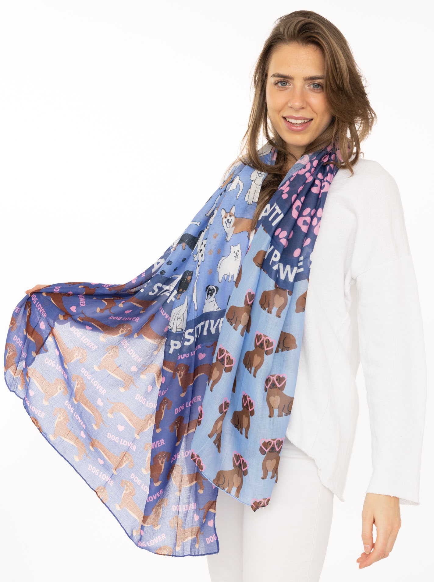 Zwillingsherz Schal »"Pawsitive"« Hundemuster, farbenfroh, transparent