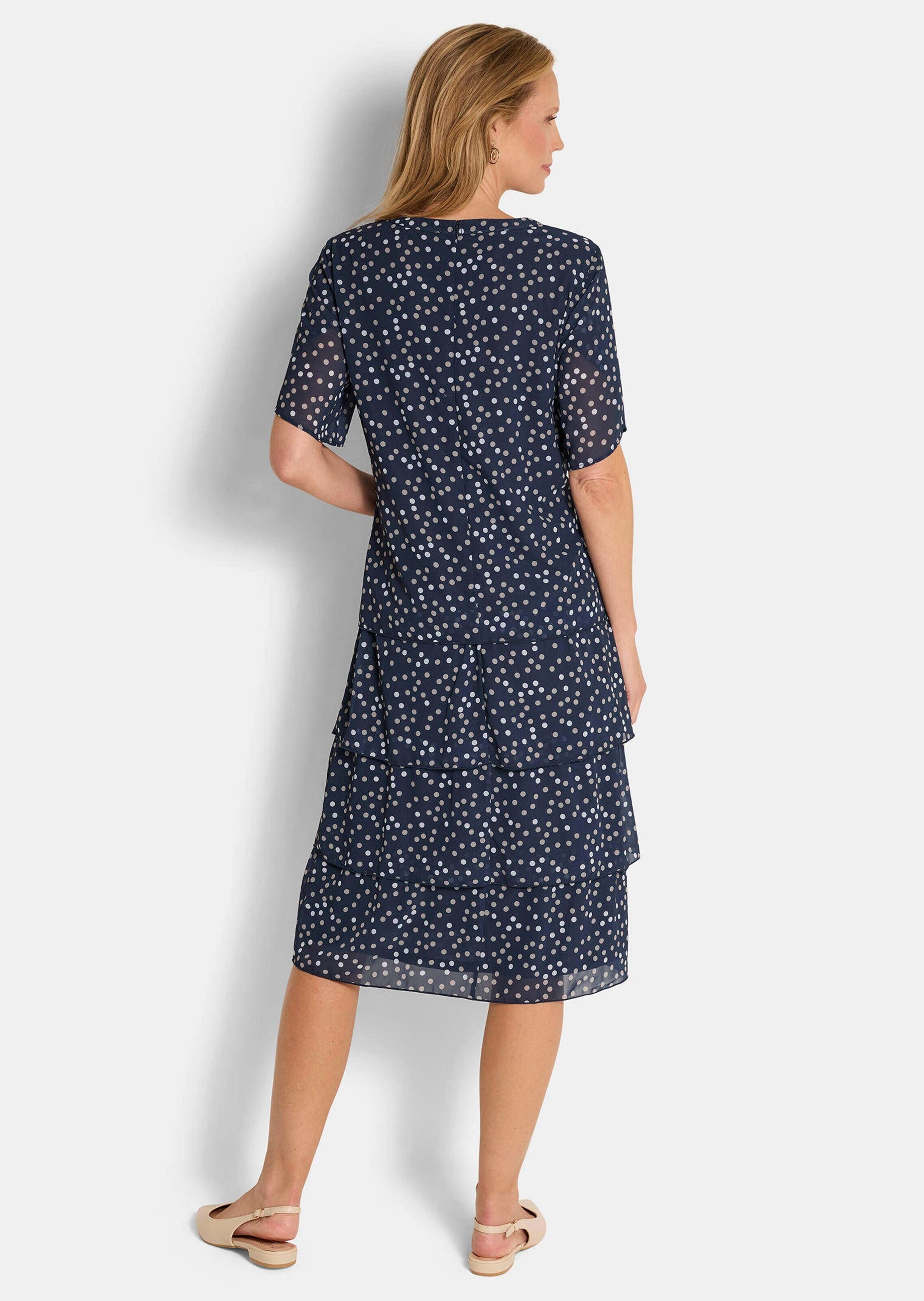 GOLDNER Sommerkleid »Sommerkleid mit Tupfen-Muster« Ohne Taschen Schlitz am Ausschnitt