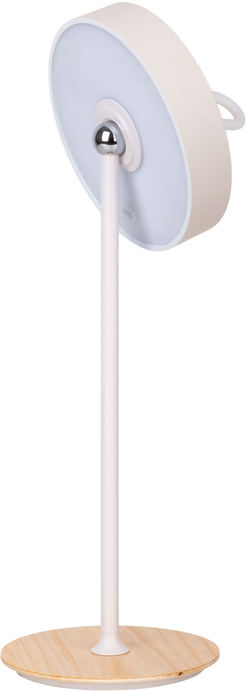OTTO home LED Tischleuchte »Ellvra mit Holzfuß, abnehmbares Kopfteil als Hängeleuchte verwendbar« LED-Modul 1 Stk. Warmweiß aufladbar, inkl Akku + USB Kabel, Kopfteil magnetisch, abnehmbar, Holz