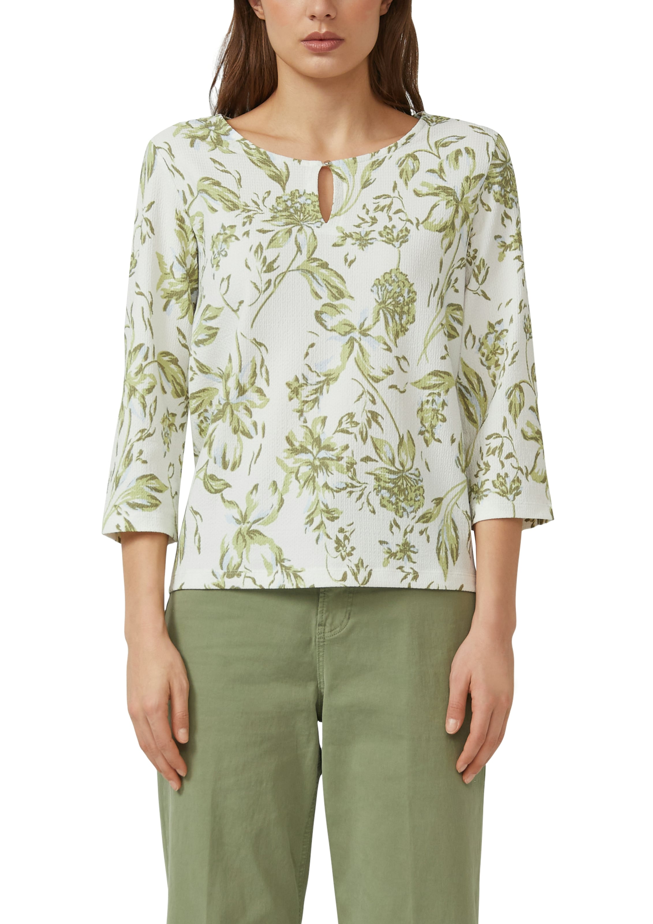 s.Oliver 3/4-Arm-Shirt mit floralem Allover-Print - Sommershirt Rundhals