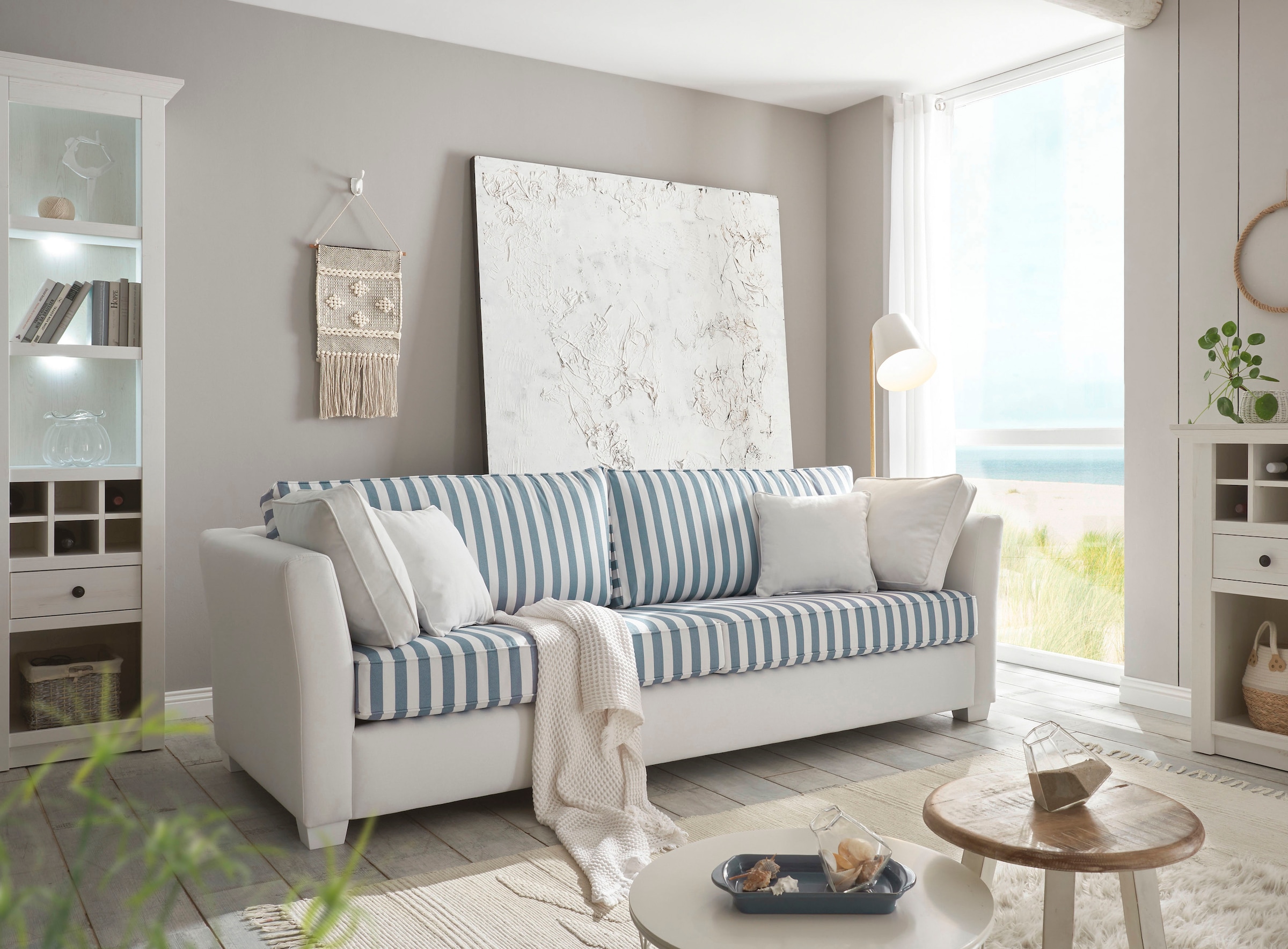 Home affaire 3-Sitzer »CALIFORNIA«, maritimer Landhausstil, in 3Breiten, mit Holzfüßen Weiß lackiert