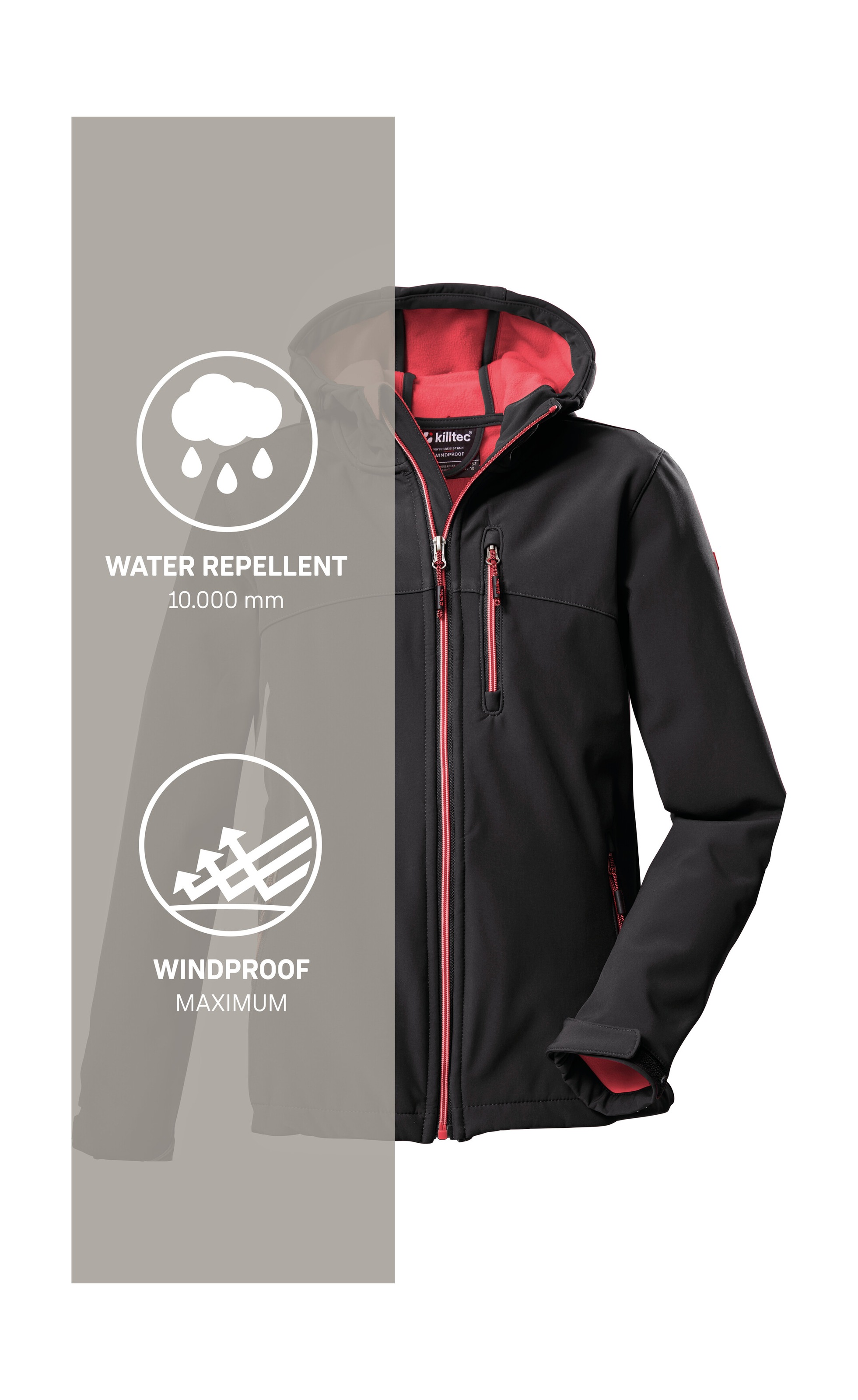 Killtec Softshelljacke »Girls Softshelljacke« Wasserabweisend, verstellbare Kapuze u Ärmel, Fleece-Innenfutter
