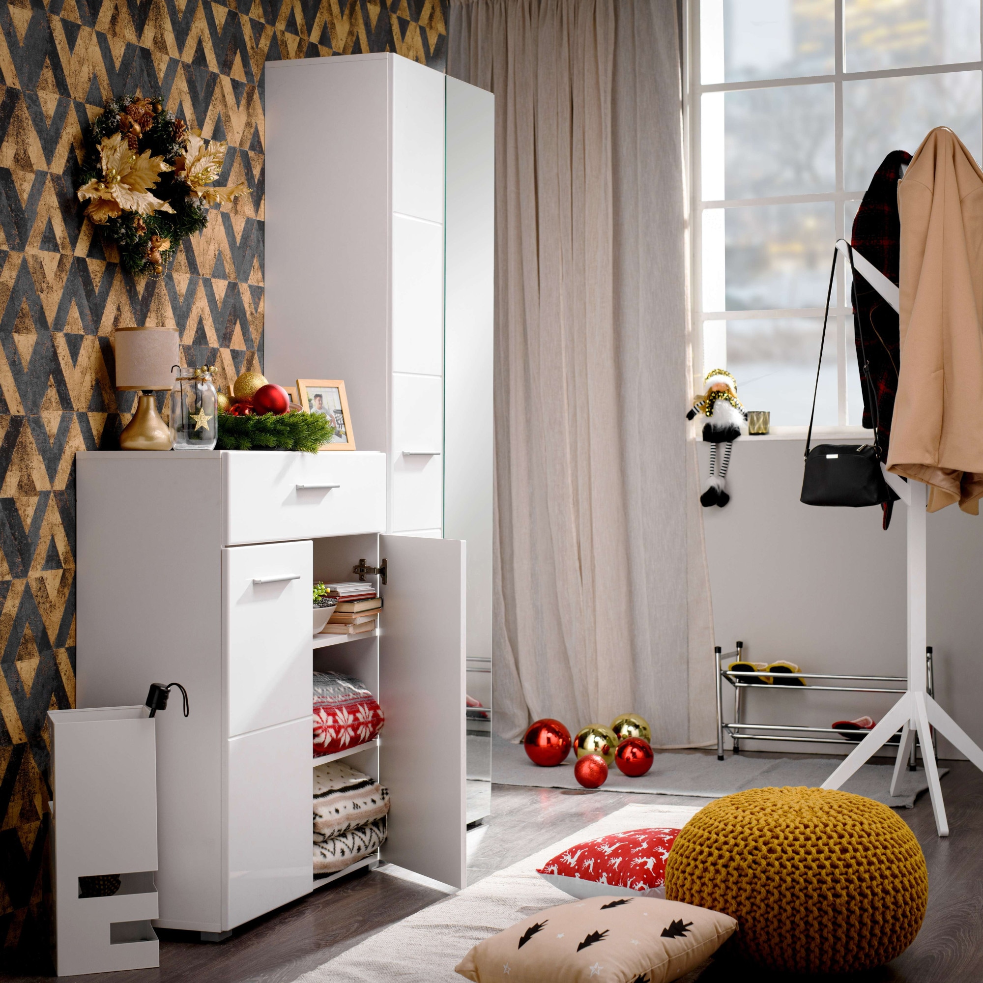 Home affaire Garderobenschrank »Beny Kleiderschrank, Stauraumschrank, Flurschrank, Höhe 193 cm«, Hochglanzfronten, Spiegeltür, Breite 60 cm, ausziehbare Kleiderstange