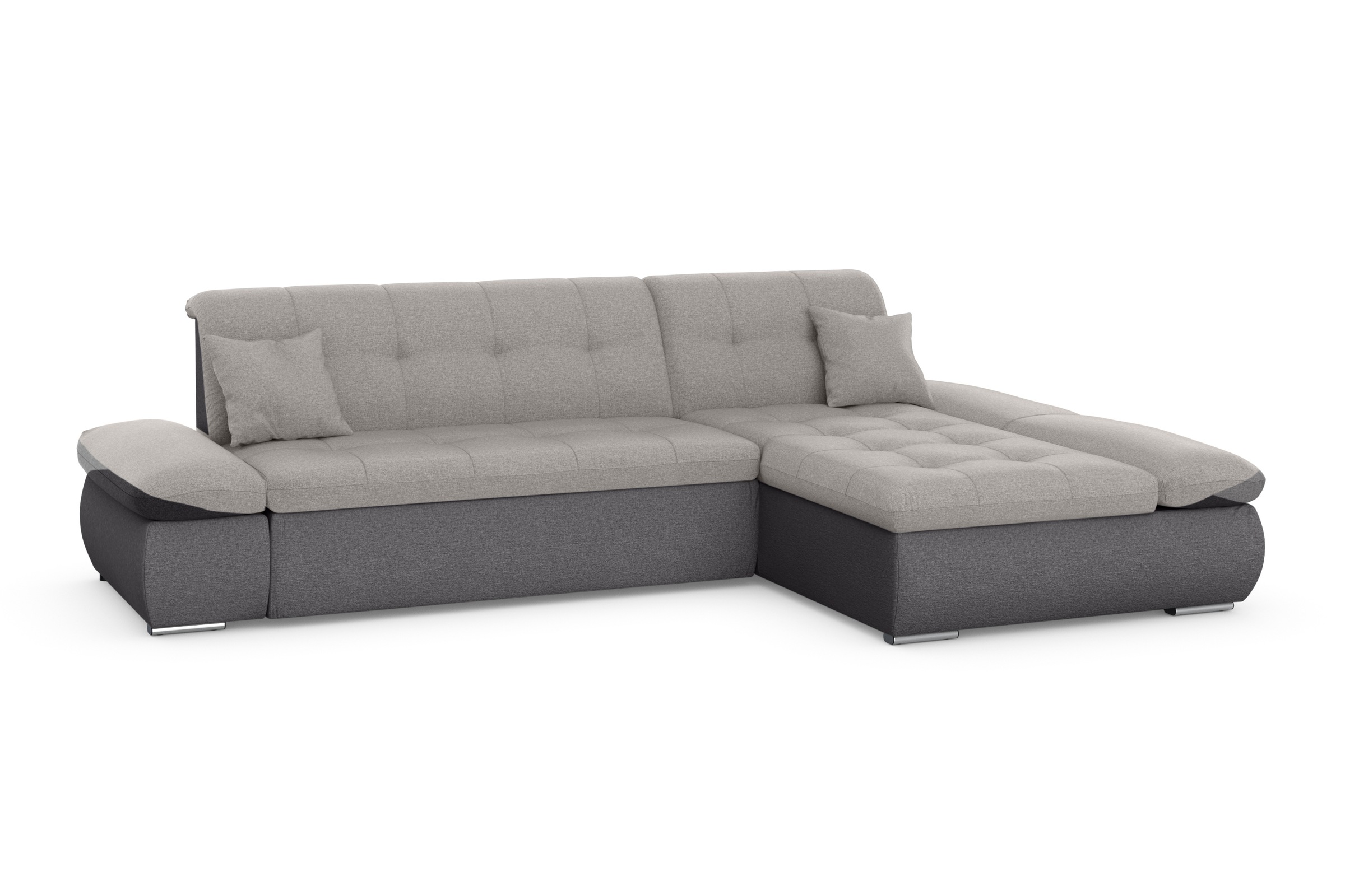 DOMO collection Ecksofa »Moric, L-Form, XXL-Sofa - Breite 300cm«, wahlweise mit Bettfunktion und Armteilverstellung, grau-silber
