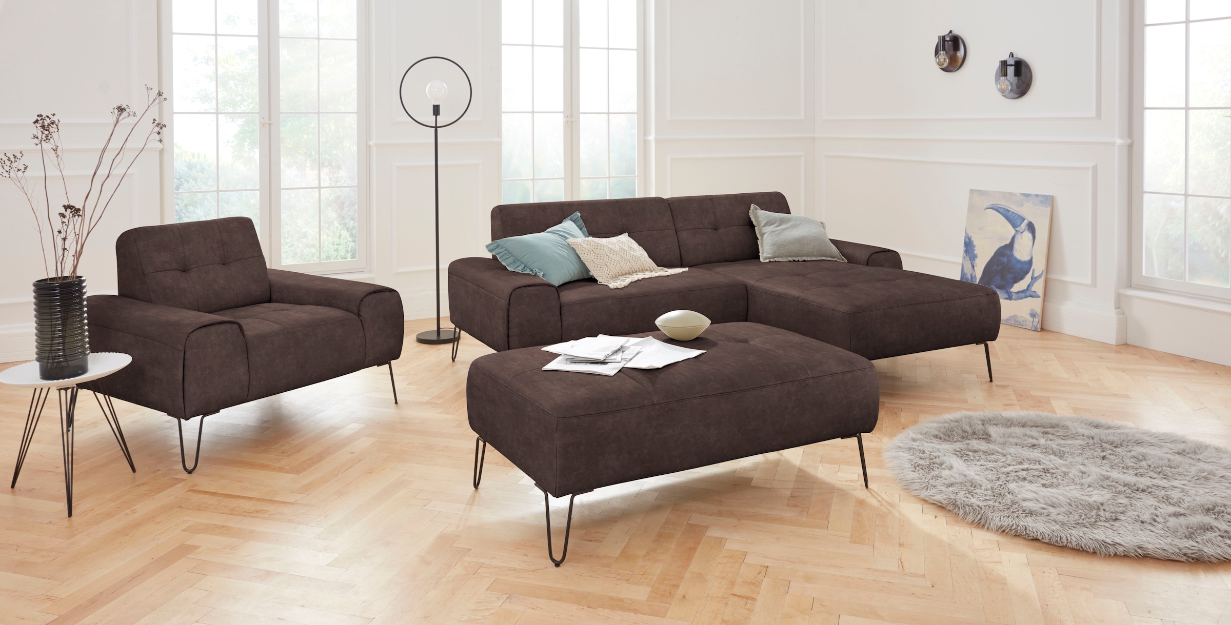 exxpo - sofa fashion Ecksofa »Taranto, aktuelles Design trifft Sitzkomfort, hoher Designfuß, L-Form«, aufwendige Rückenlehnenpolsterung für mehr Komfort