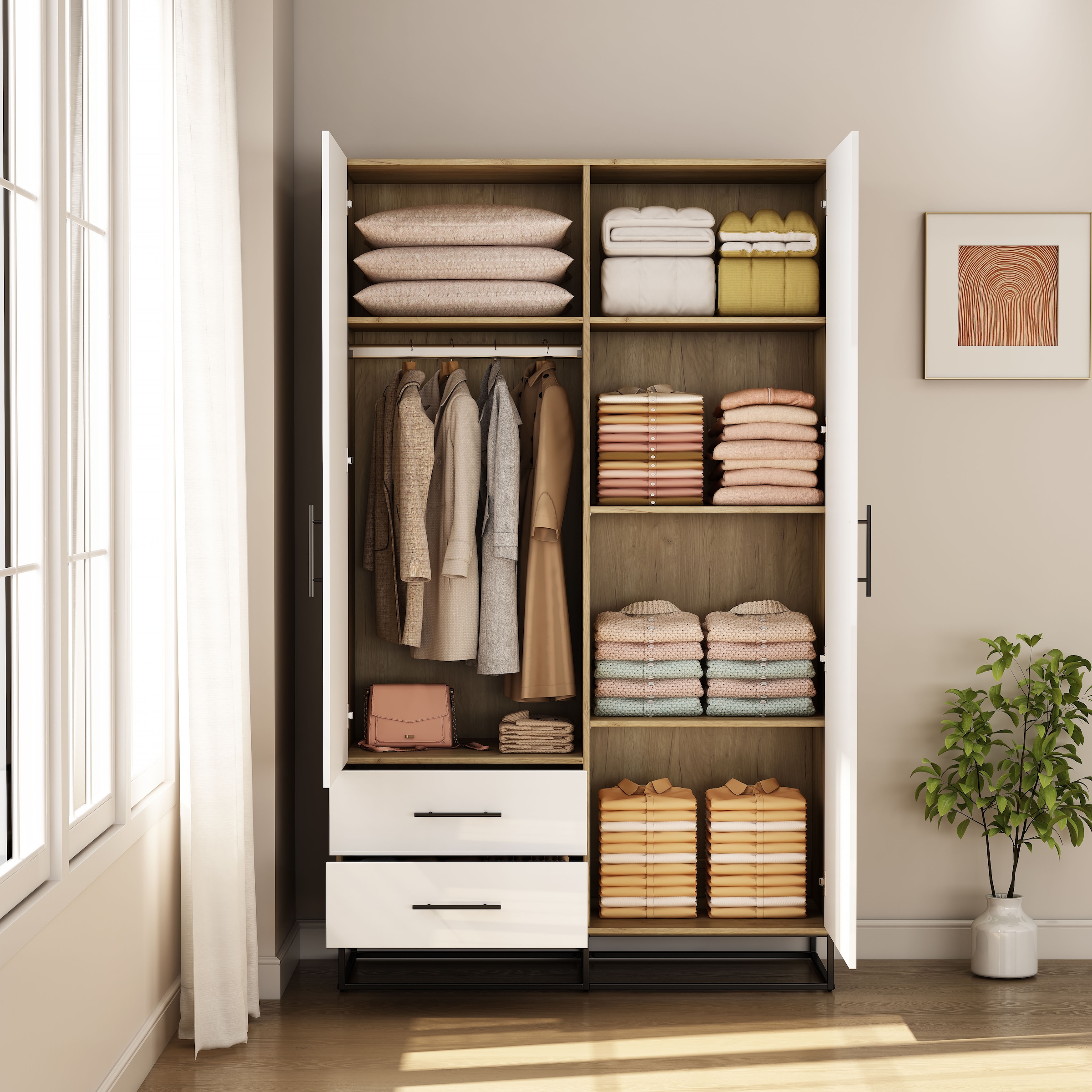 OTTO home Kleiderschrank »Lucca Schlafzimmerschrank Garderobe Hochglanz Bestseller« Hochwertige schwarze Griffe und Kufengestell aus Metall,  Schlafzimmerschrank mit 2 Türen und 2 Schubladen, Breite 120cm