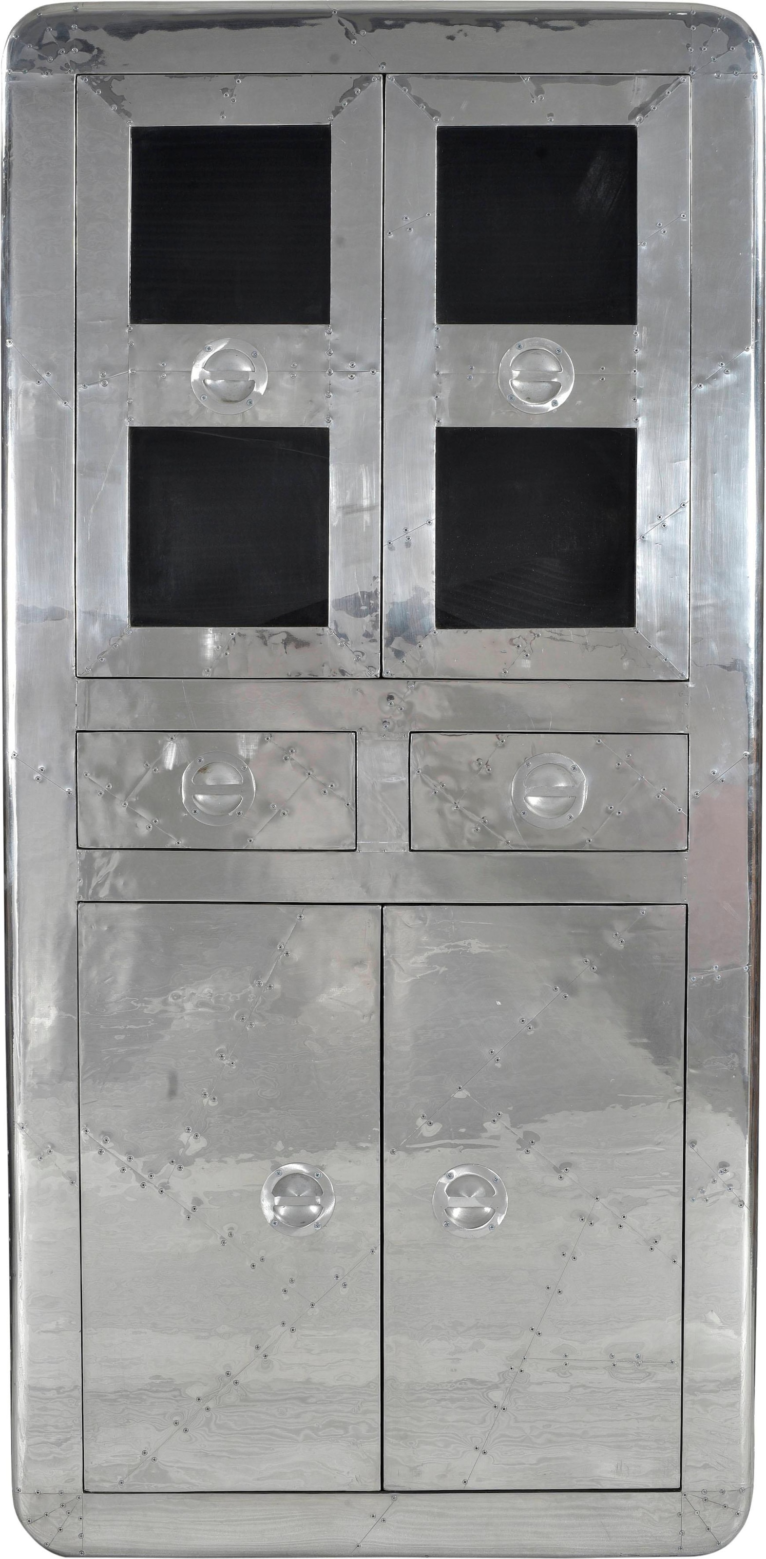 SIT Vitrine »Wohnzimmerschrank AIRMAN Mangoholz + MDF mit Alu‑Beschlägen« Futuristisches Industrial‑Design mit verspiegelter Alu‑Optik