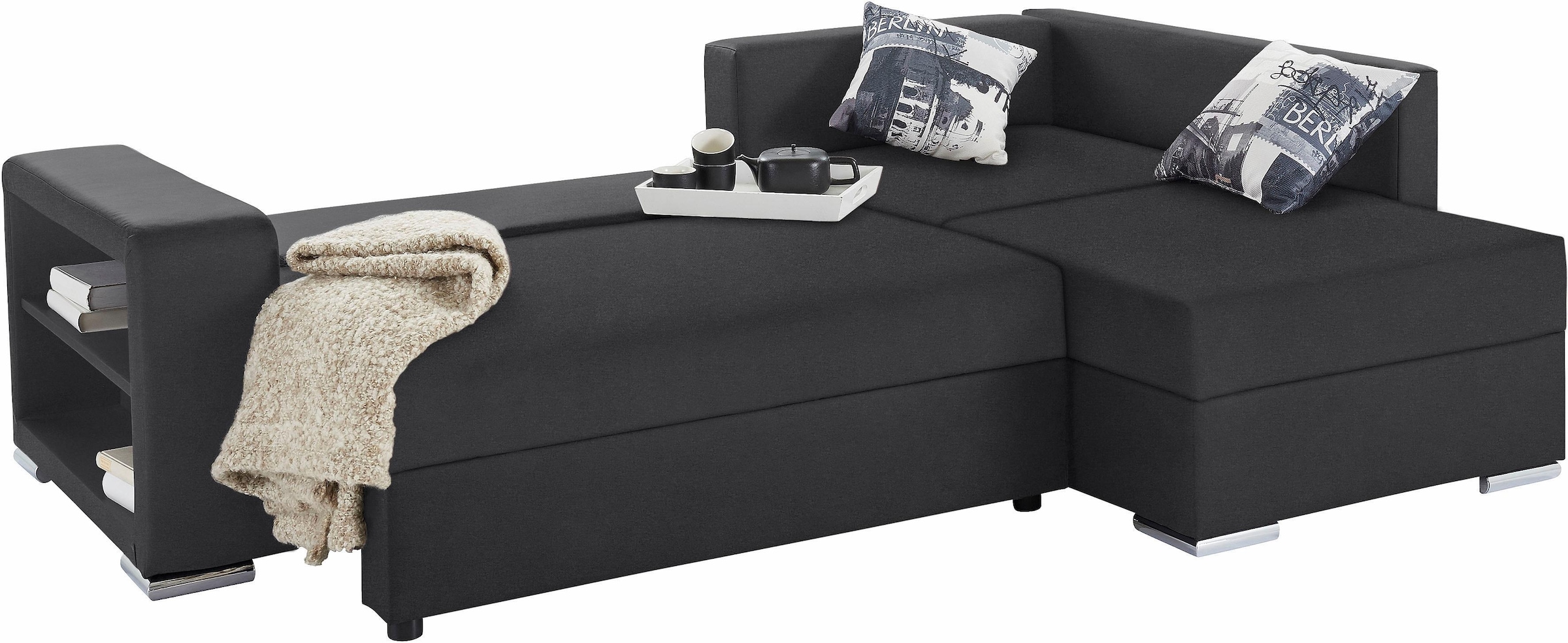 COLLECTION AB Ecksofa »John L-Form«, mit Bettfunktion, Bettkasten und integriertem Regal