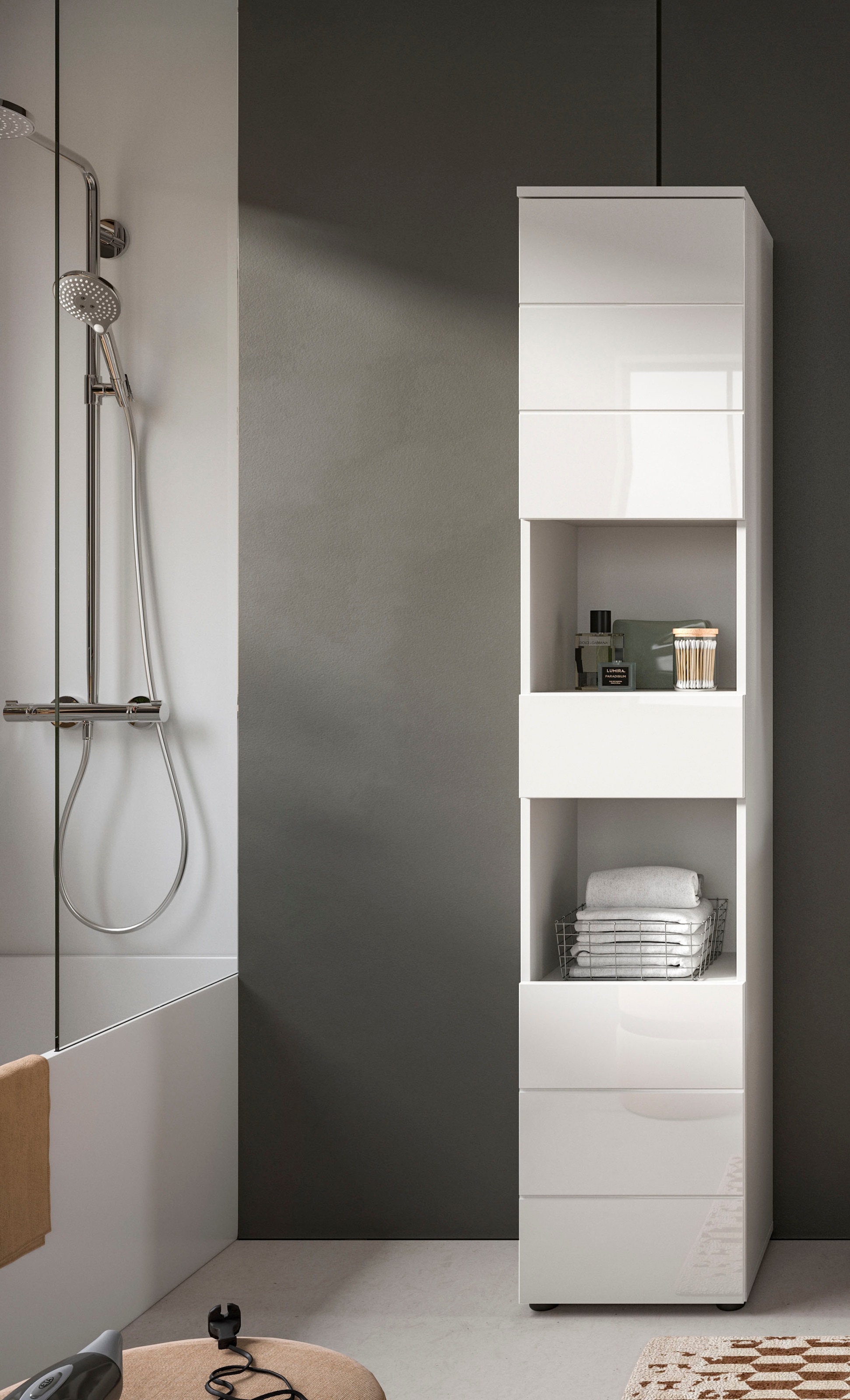 welltime Hochschrank »Biel, Höhe 190 cm, 2 Türen, 1 Schubkasten«, (1 St.), Türanschlag wechselbar, modernes Design, Badschrank, Unterschrank, Bad