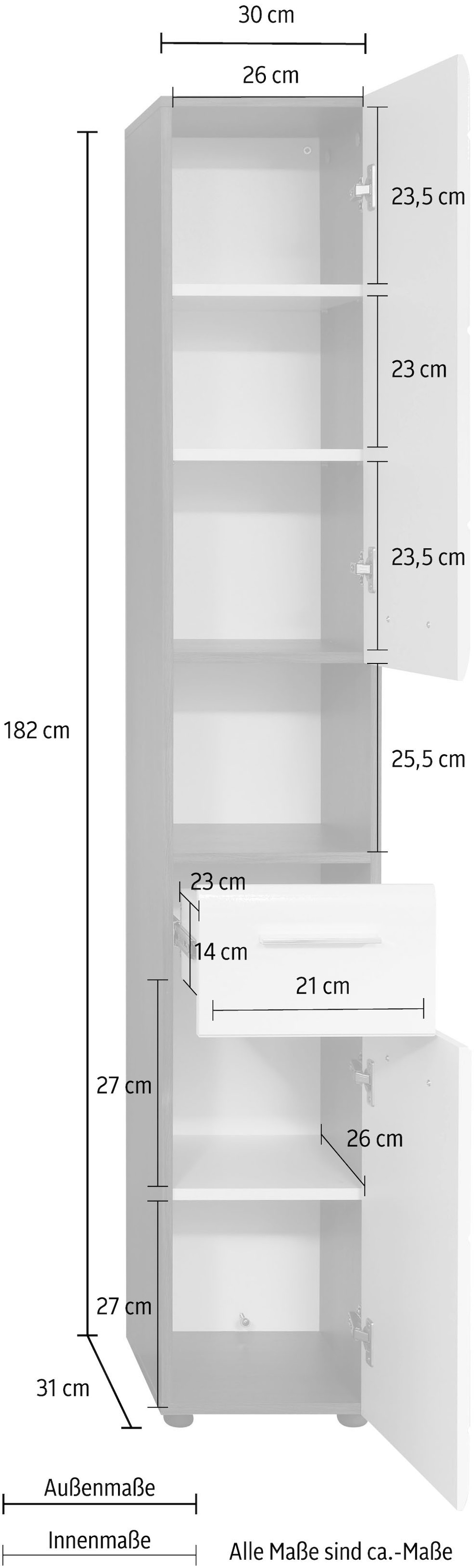 welltime Hochschrank »Sovana« Badezimmerschrank in Hochglanzoptik - (B/T/H) 30/31/182 cm