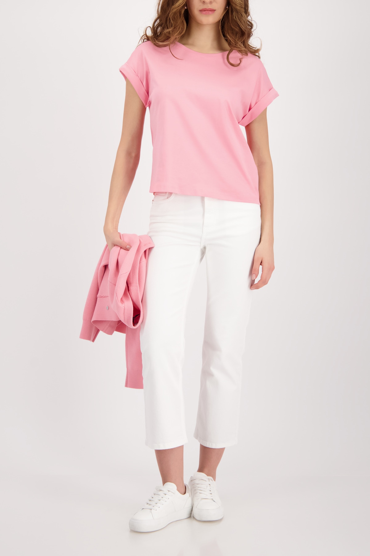 Monari T-Shirt »Pima uni« Rundhalsausschnitt, reine Baumwolle, Kurzarm mit Aufschlag