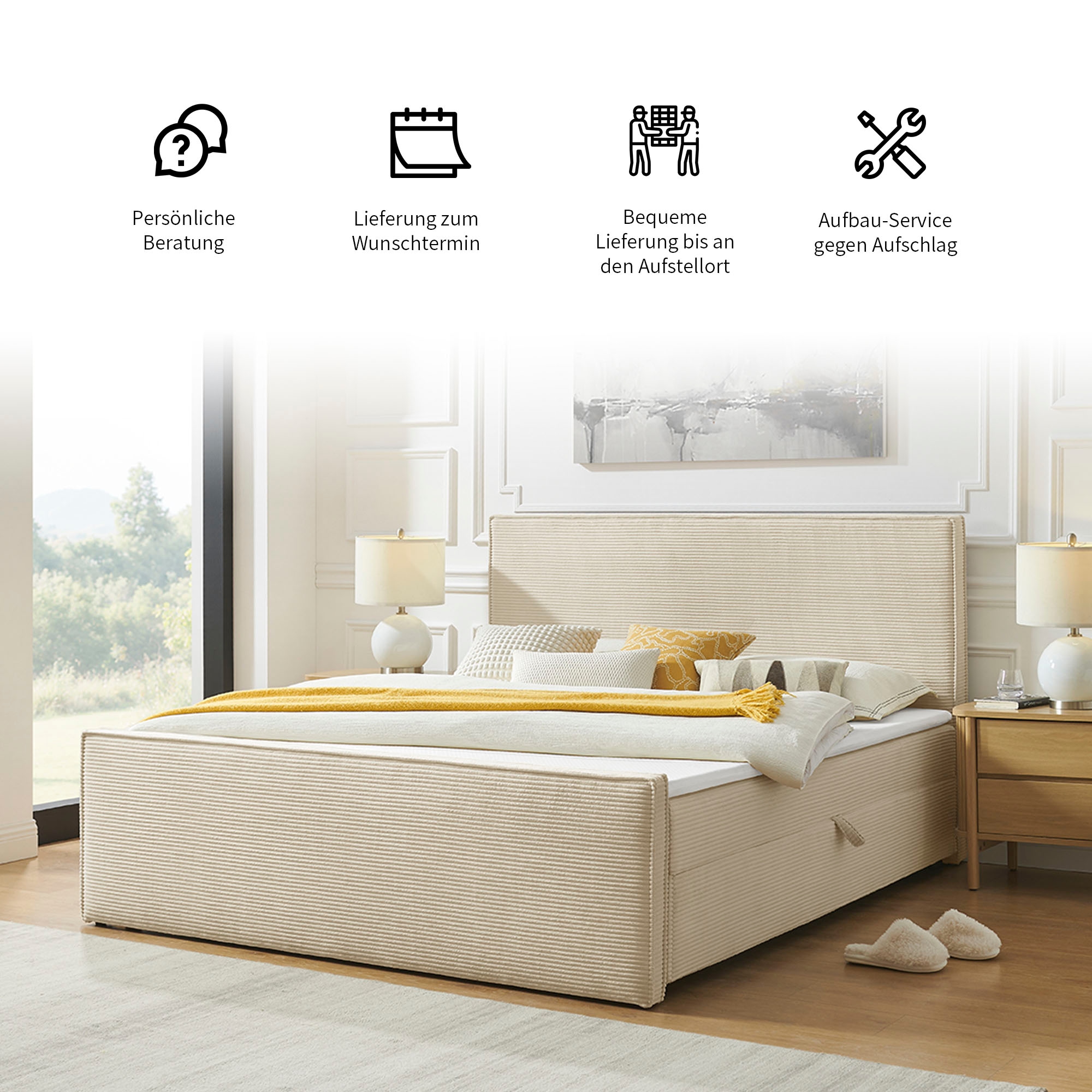 OTTO home Boxbett »Henno inkl. Bettkasten und Topper, Liegefläche 180x200cm« erhältlich in hochwertigem Cord-Stoff und der Größe 180x200 cm