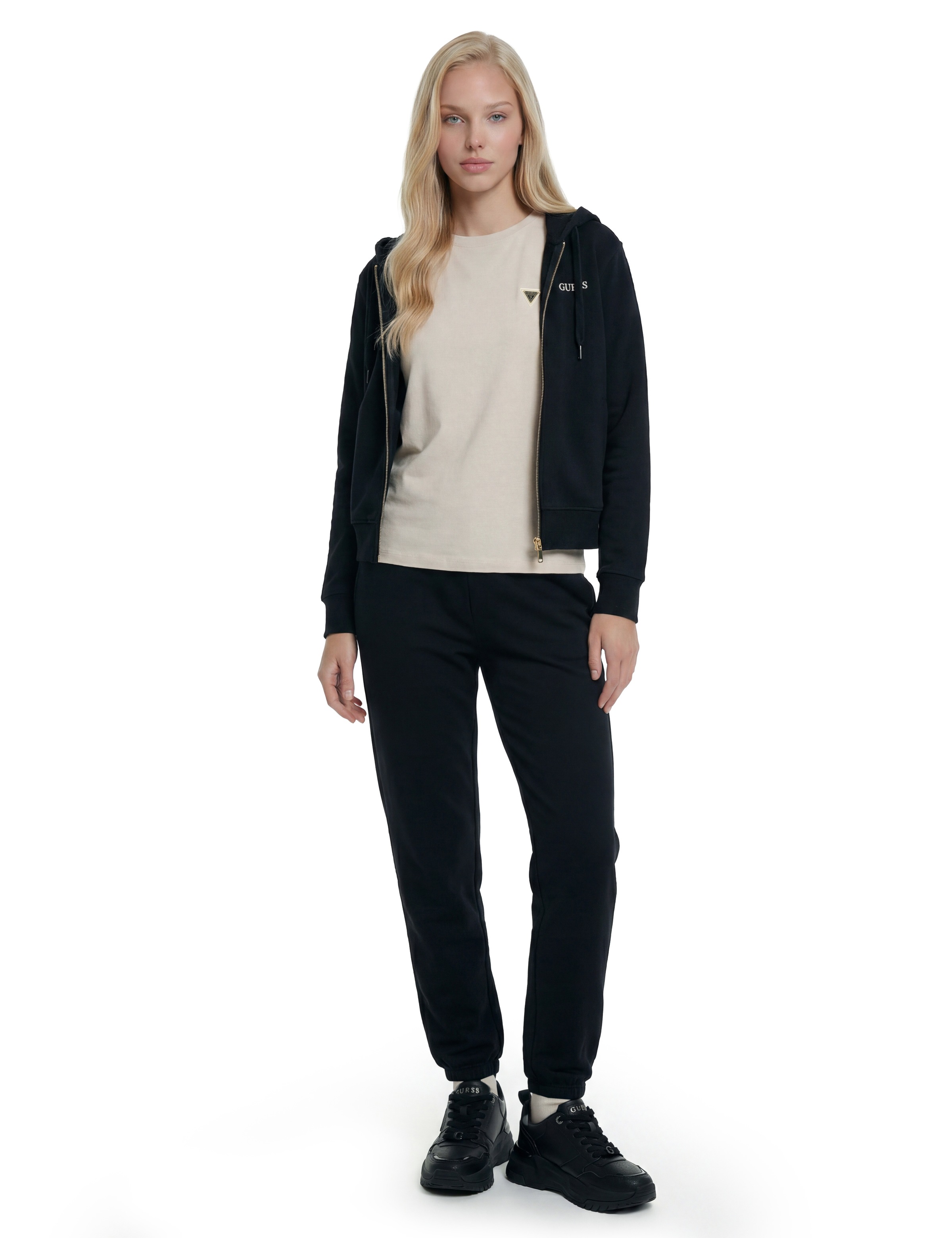 Guess Kapuzensweatjacke »SOFIA ZIPPER SWEATSHIRT« mit Logostickerei, Baumwollmix