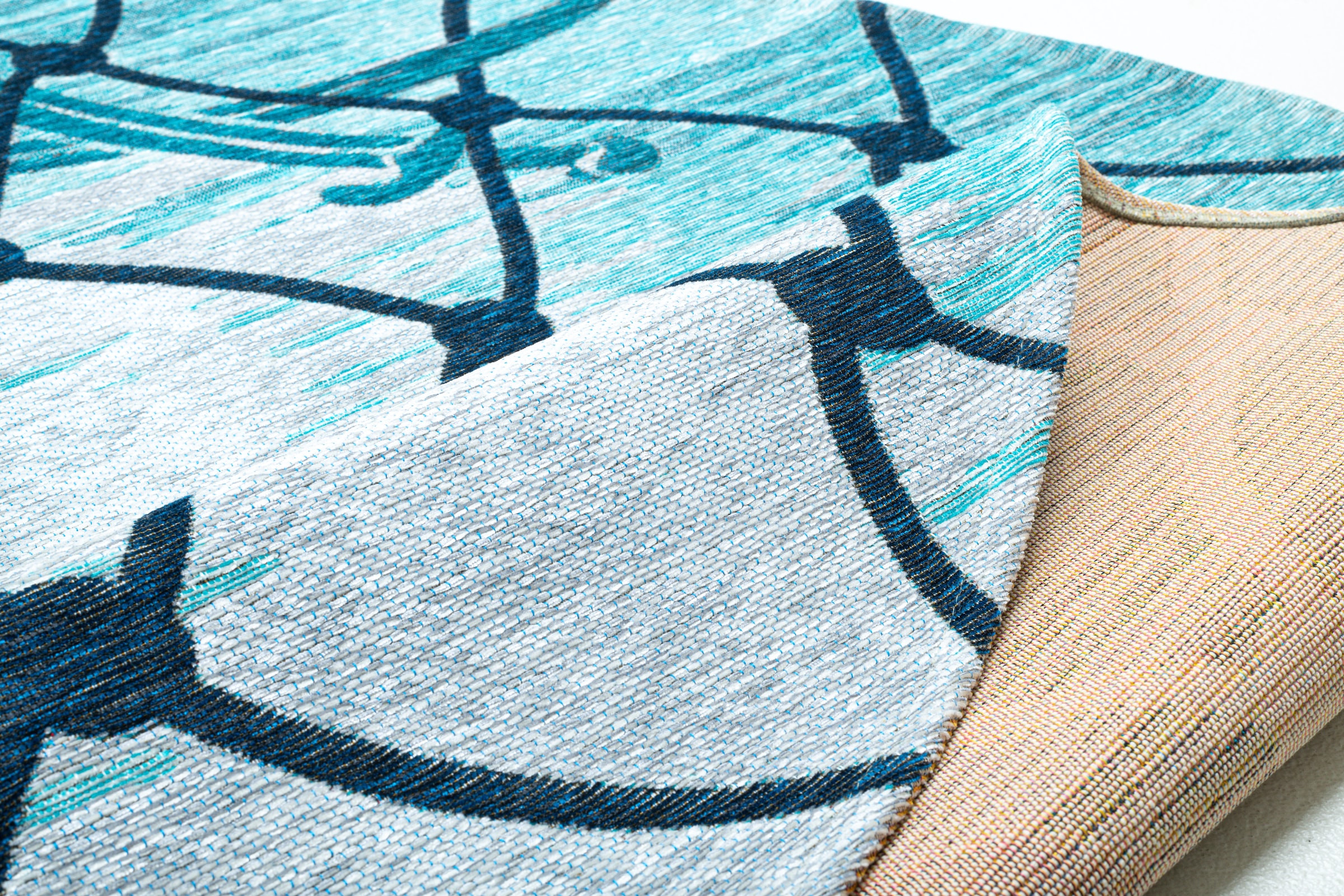 Sansibar Teppich »Keitum 005« rund 3 mm Höhe Flachgewebe, modernes Design, Motiv Fischernetz & gekreuzte Säbel