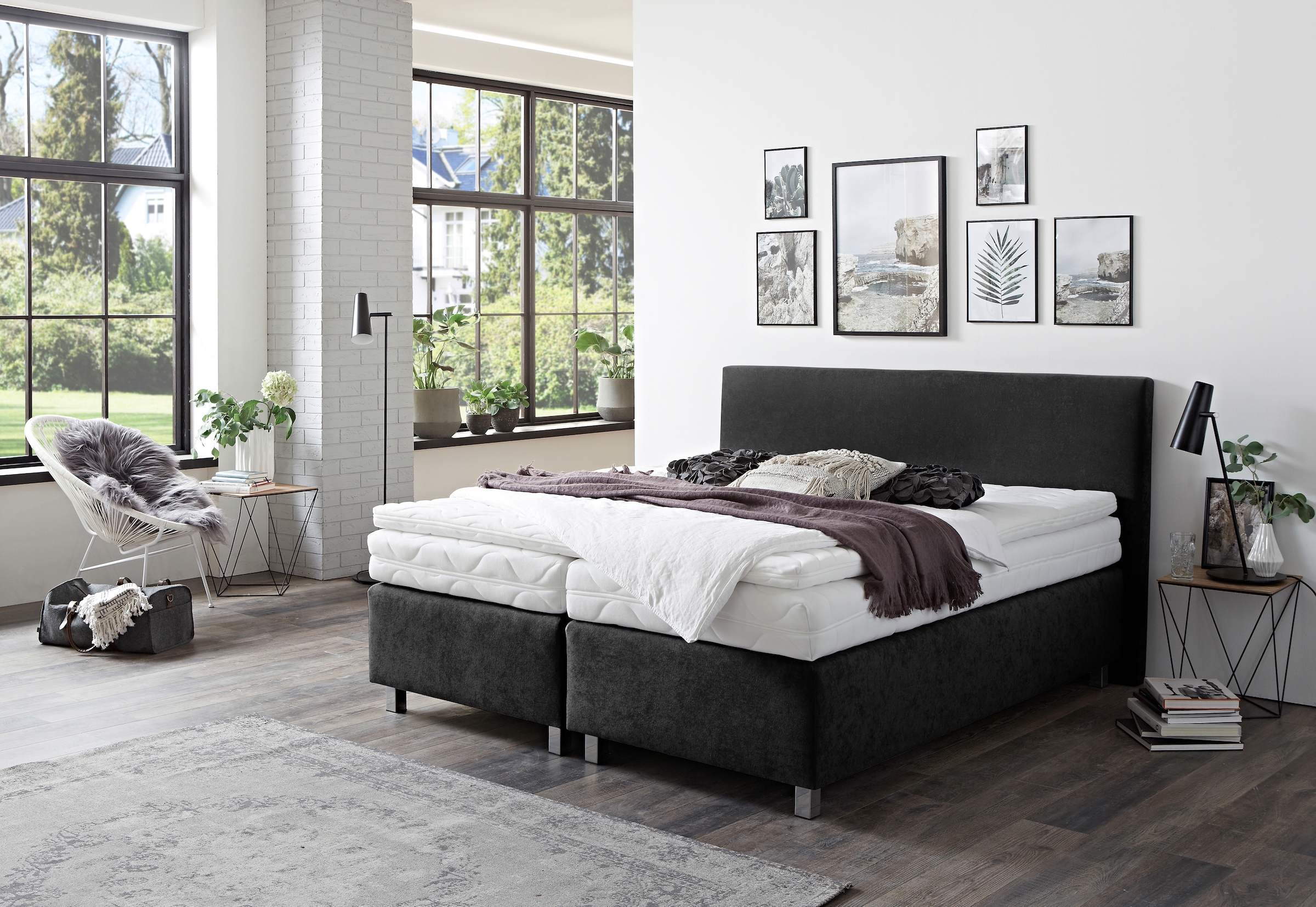 Westfalia Schlafkomfort Boxspringbett »Florenz in den Breiten 160x200, 180x200cm & 200x200cm« Verchromte Metallfüße, die die Kopfteilform aufgreifen