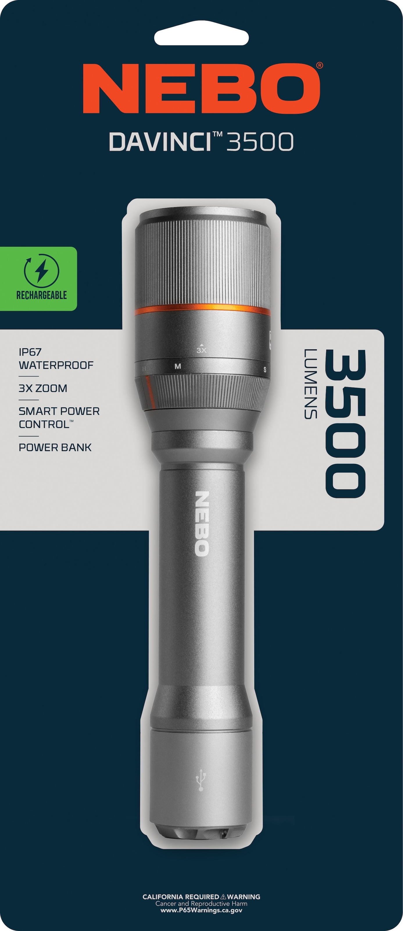 NEBO LED Taschenlampe »Nebo DAVINCI™ 3500« Taschenlampe inkl. Ladekabel, 