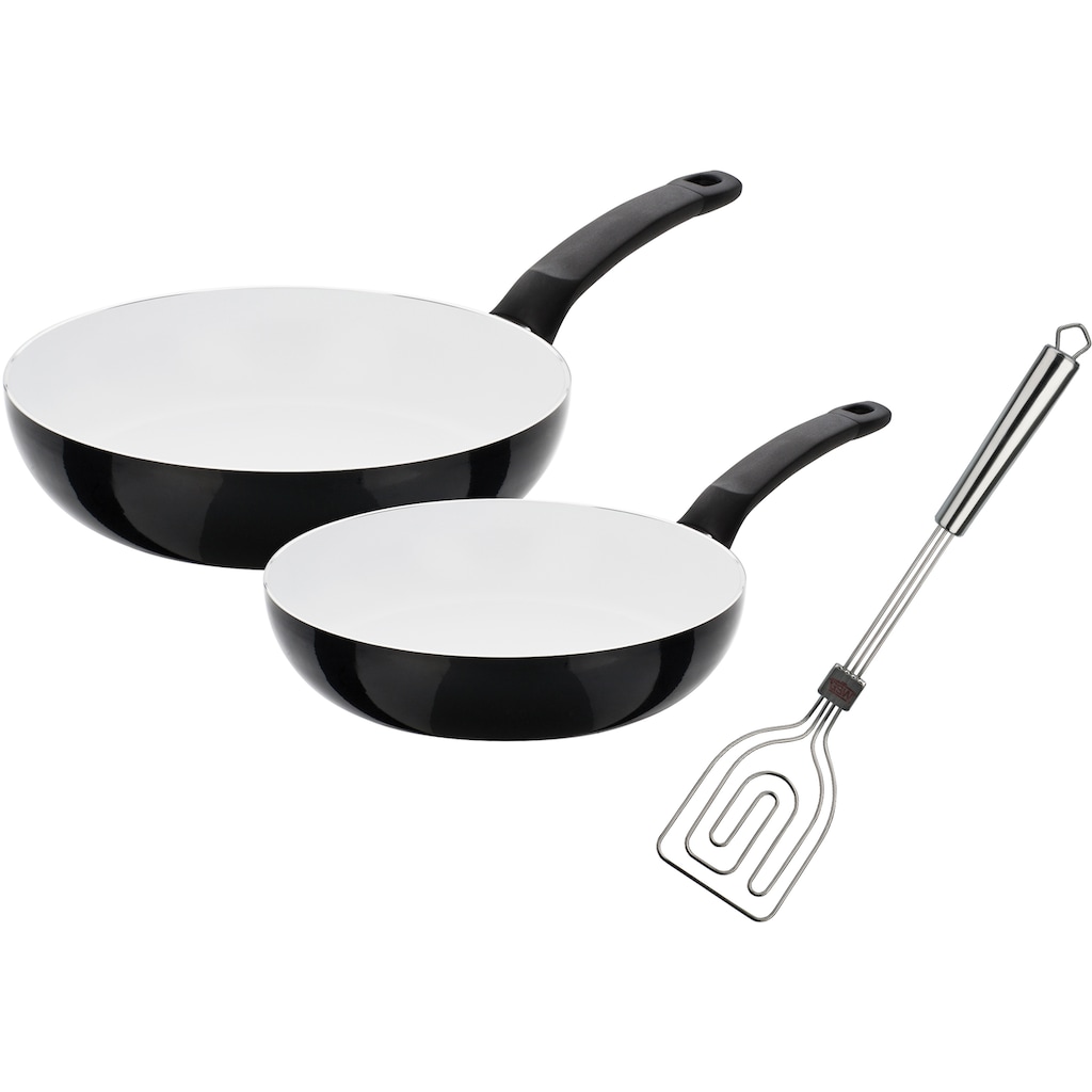 GSW Pfannen-Set »CERAMICA BLANCA«, Aluminium, (Set, 3 tlg., 1x Bratpfanne Ø 24 cm, 1x Bratpfanne Ø 28 cm), Induktion