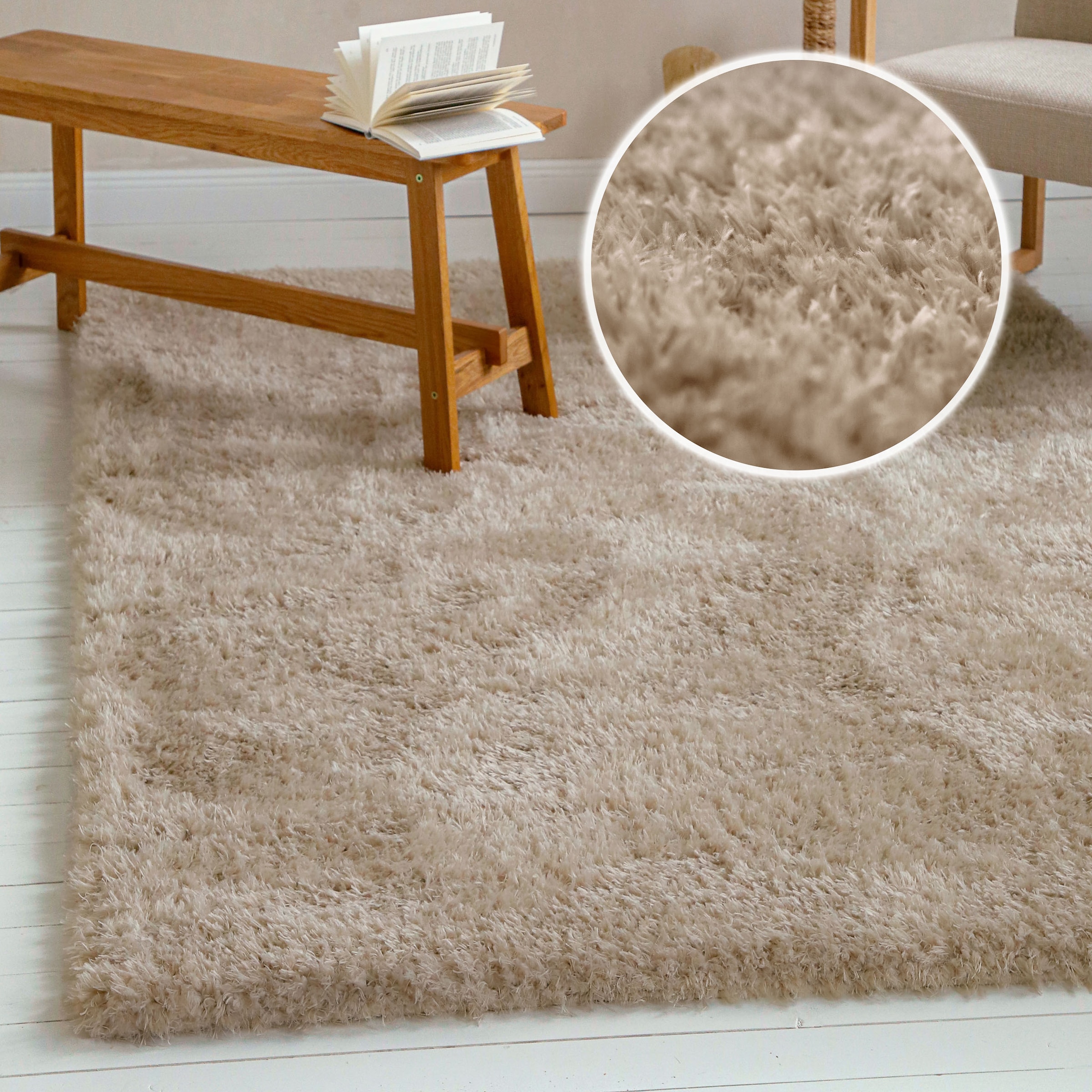 OTTO home Hochflor-Teppich »Josetta , auch als Läufer erhältlich« rechteckig 50 mm Höhe Langflor, Shaggy, dichter weicher Hochflor, uni farben, Wohnzimmer