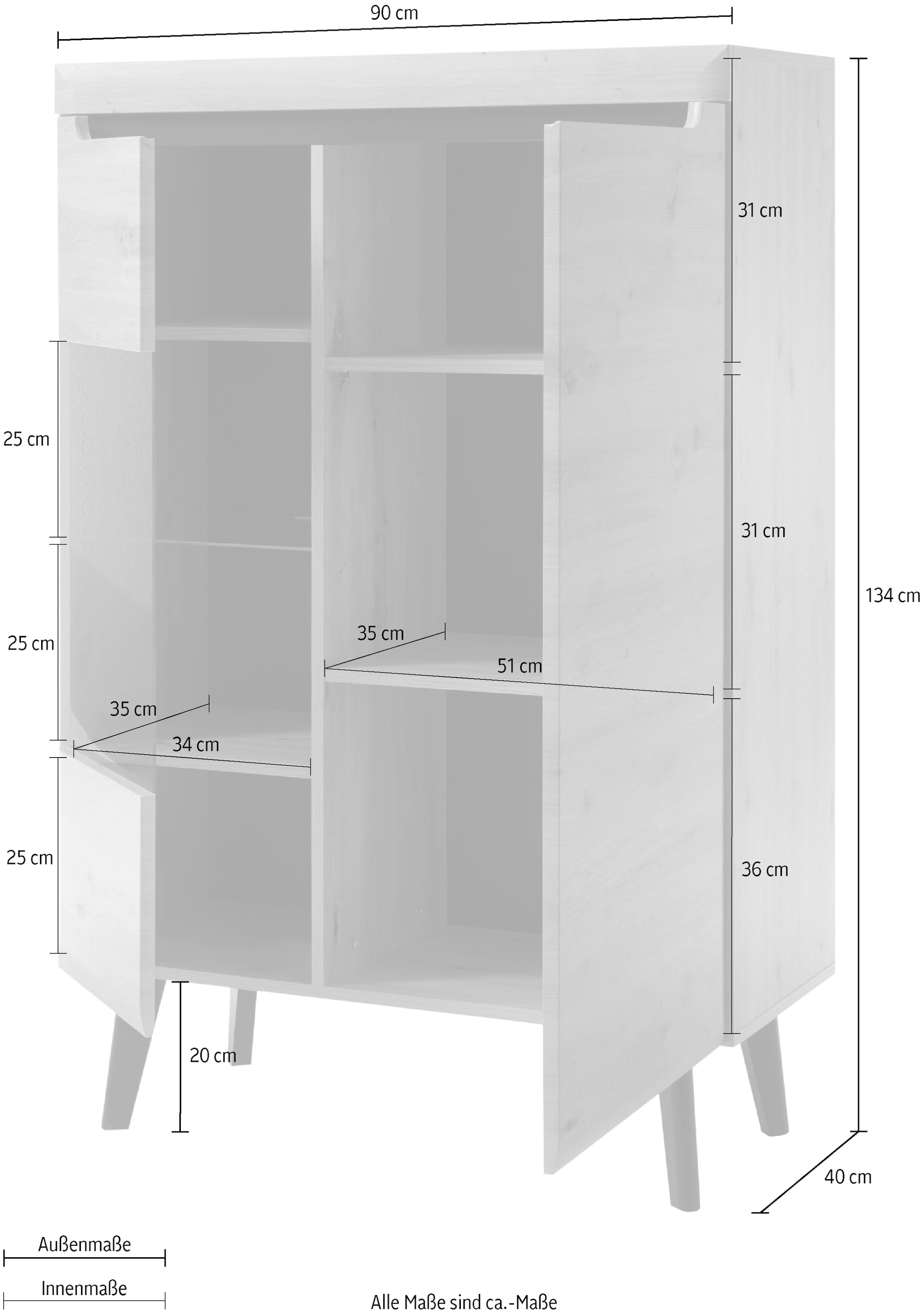 INOSIGN Vitrine »Torge, Hochschrank, Glasvitrine, Standvitrine, Vitrinenschrank«, (1 St.), in drei verschiedenen Farben verfügbar, Glastür & -boden, 90 cm breit