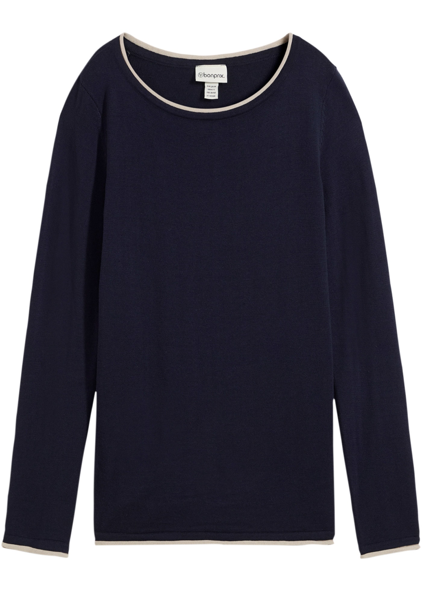 bonprix Strickpullover weiches Material, mit kontrastfarbiger Rollkante