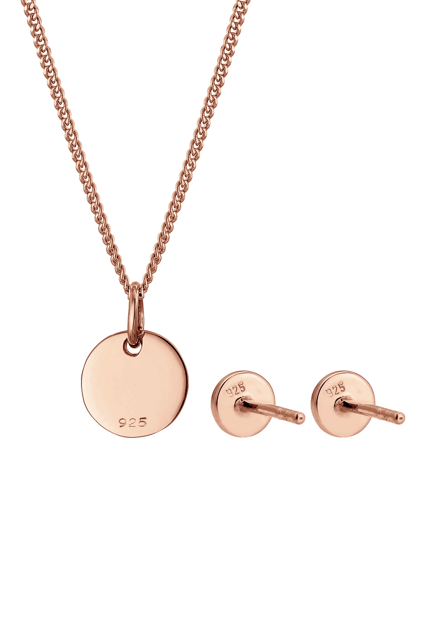 Elli Ohrring und Ketten Set »Schmuckset Halskette Ohrstecker Plättchen 925 Sterling Silber« ()